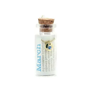 Lucky Feather Birthstone Bottle Necklace: March