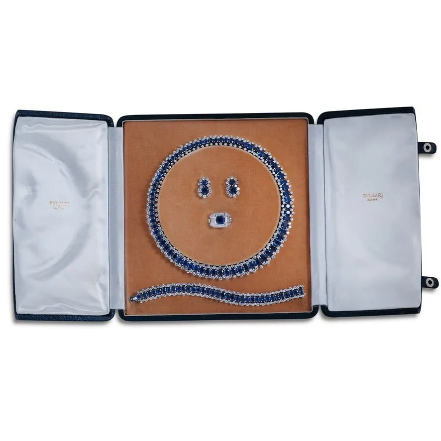 MDJ Curators Collection... Bvglari Roma No Heat Burma Sapphire 89.50 cttw & 36.25 cttw Diamond Platinum Suite 15400/14760