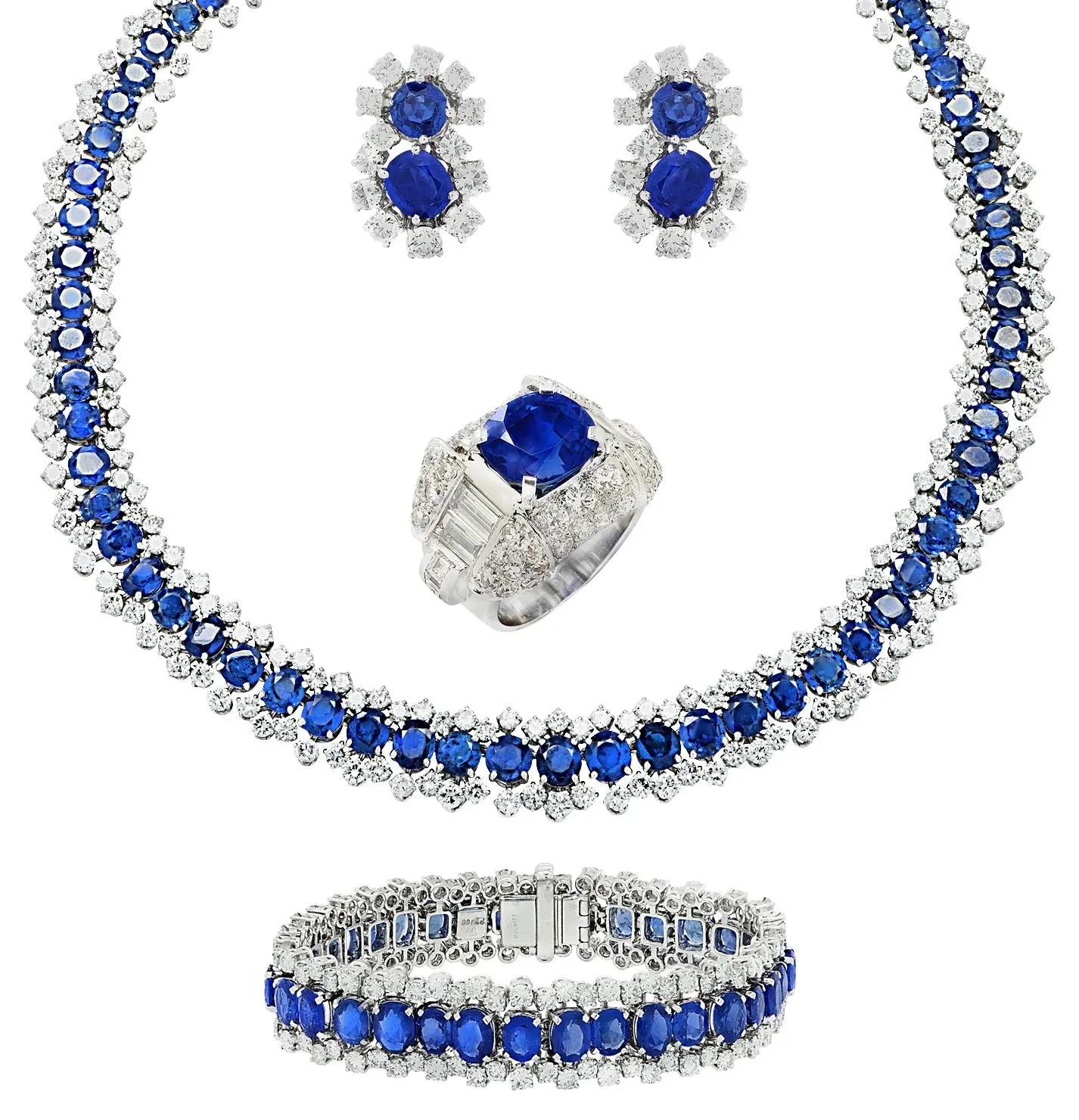 MDJ Curators Collection... Bvglari Roma No Heat Burma Sapphire 89.50 cttw & 36.25 cttw Diamond Platinum Suite 15400/14760