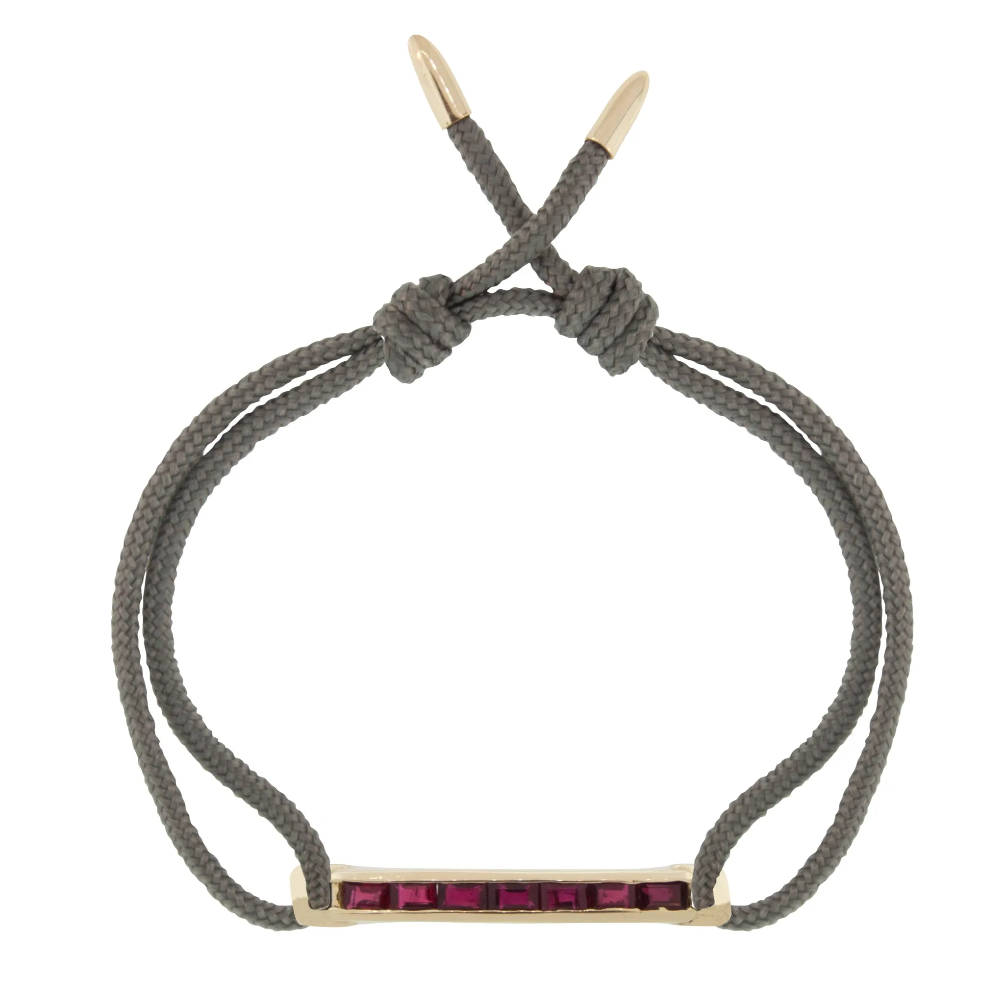 Medium Link ID Bar with Rubies on Cord Bracelet