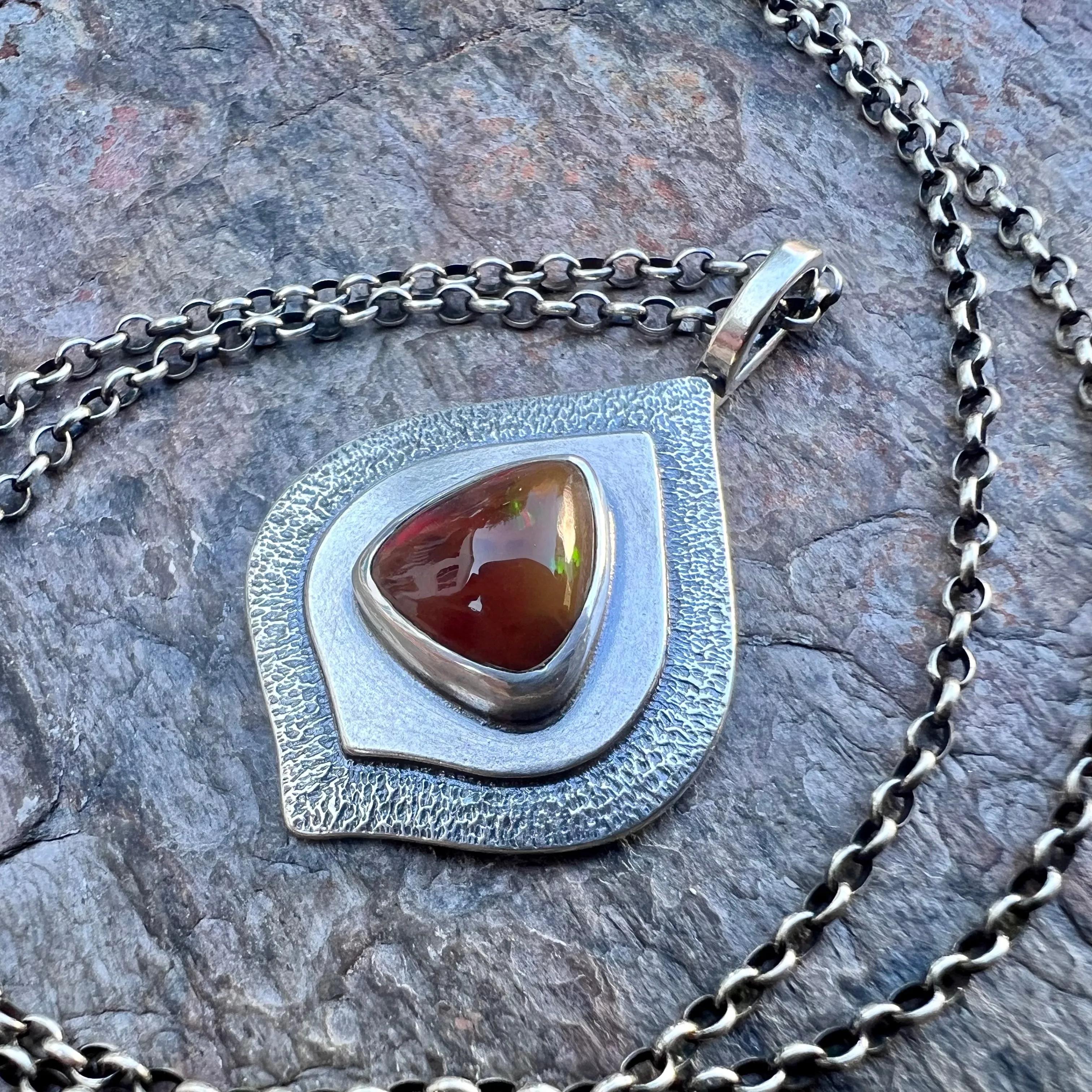 Mexican Opal Sterling Silver Necklace - Handmade One-of-a-kind Pendant on Sterling Silver Chain