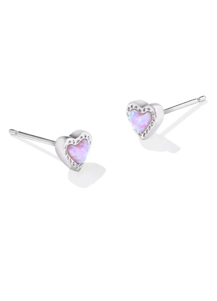 Mini Ari Heart Stud Earring Rhod Bubblegum Pink Opal by Kendra Scott