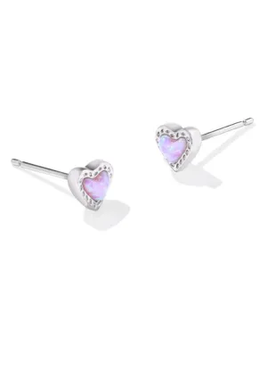 Mini Ari Heart Stud Earring Rhod Bubblegum Pink Opal by Kendra Scott