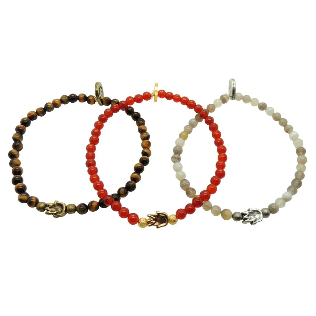 Mini Hamsa Hand Charm Gemstone Bead Bracelet