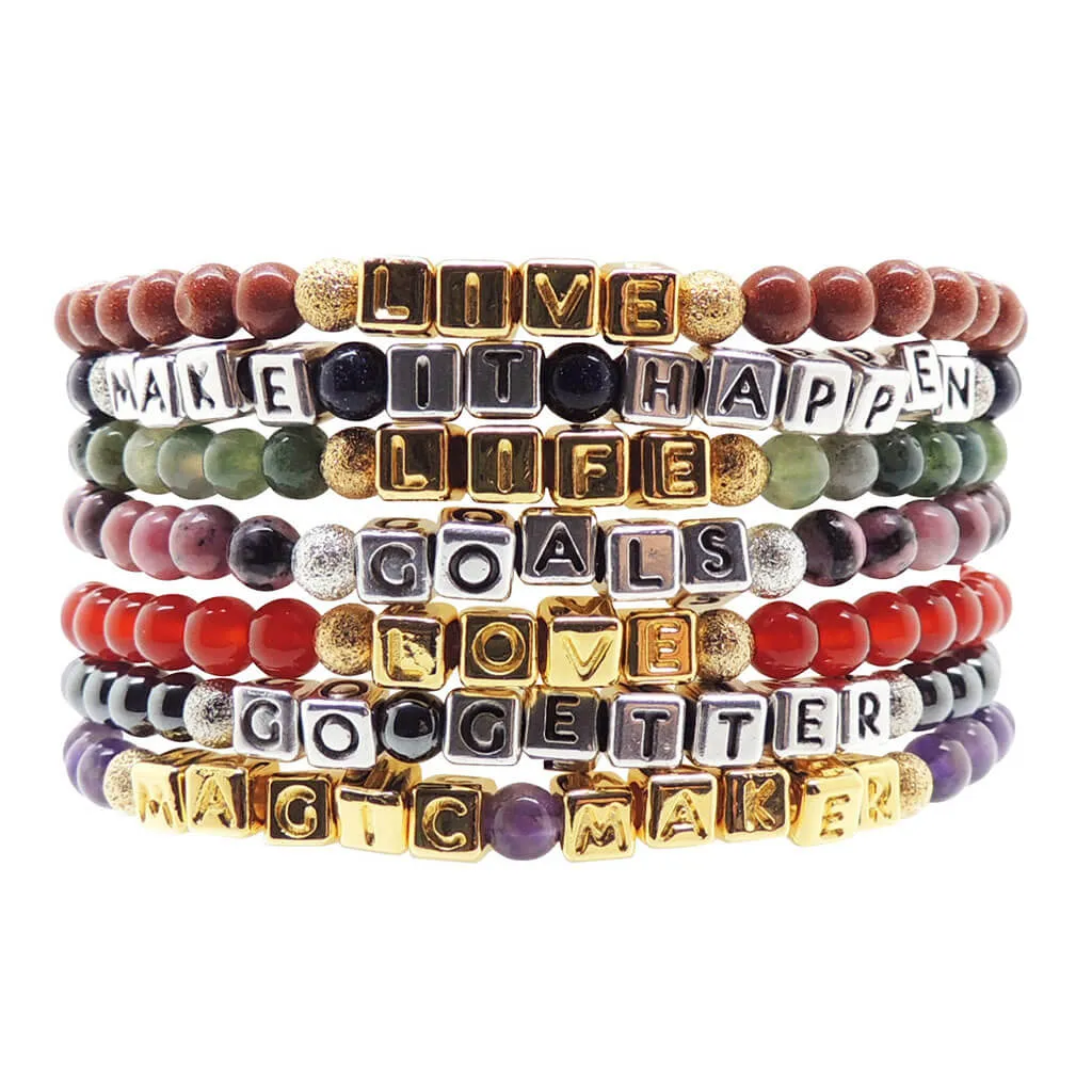 Mini Metallic Alphabet Cube Personalised Name Gemstone Bead Bracelet