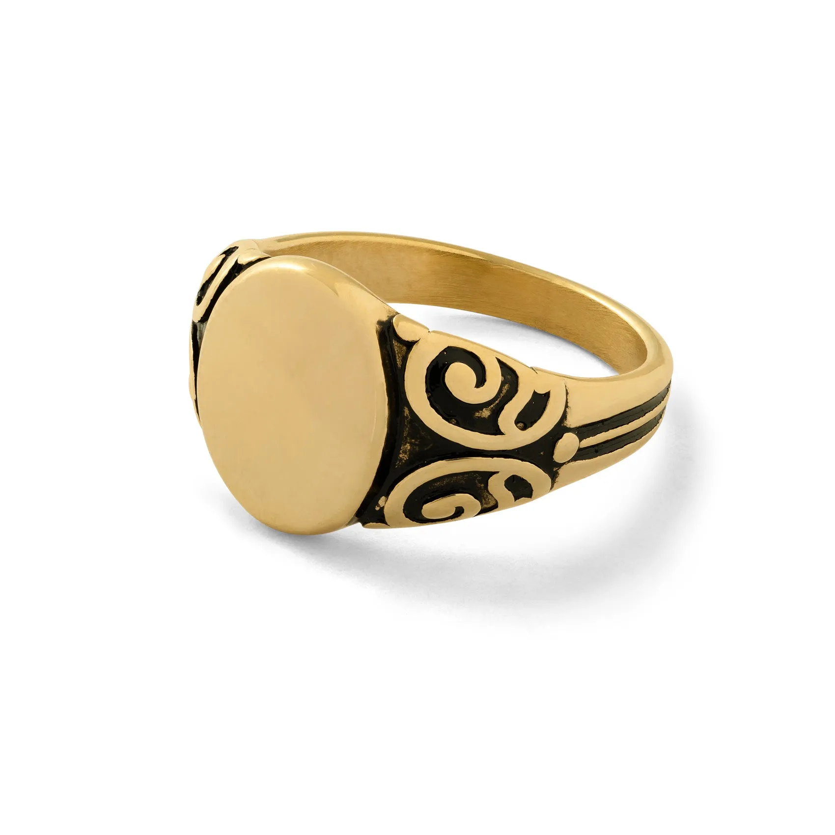 Mini Oval Scroll Signet Ring (Gold)