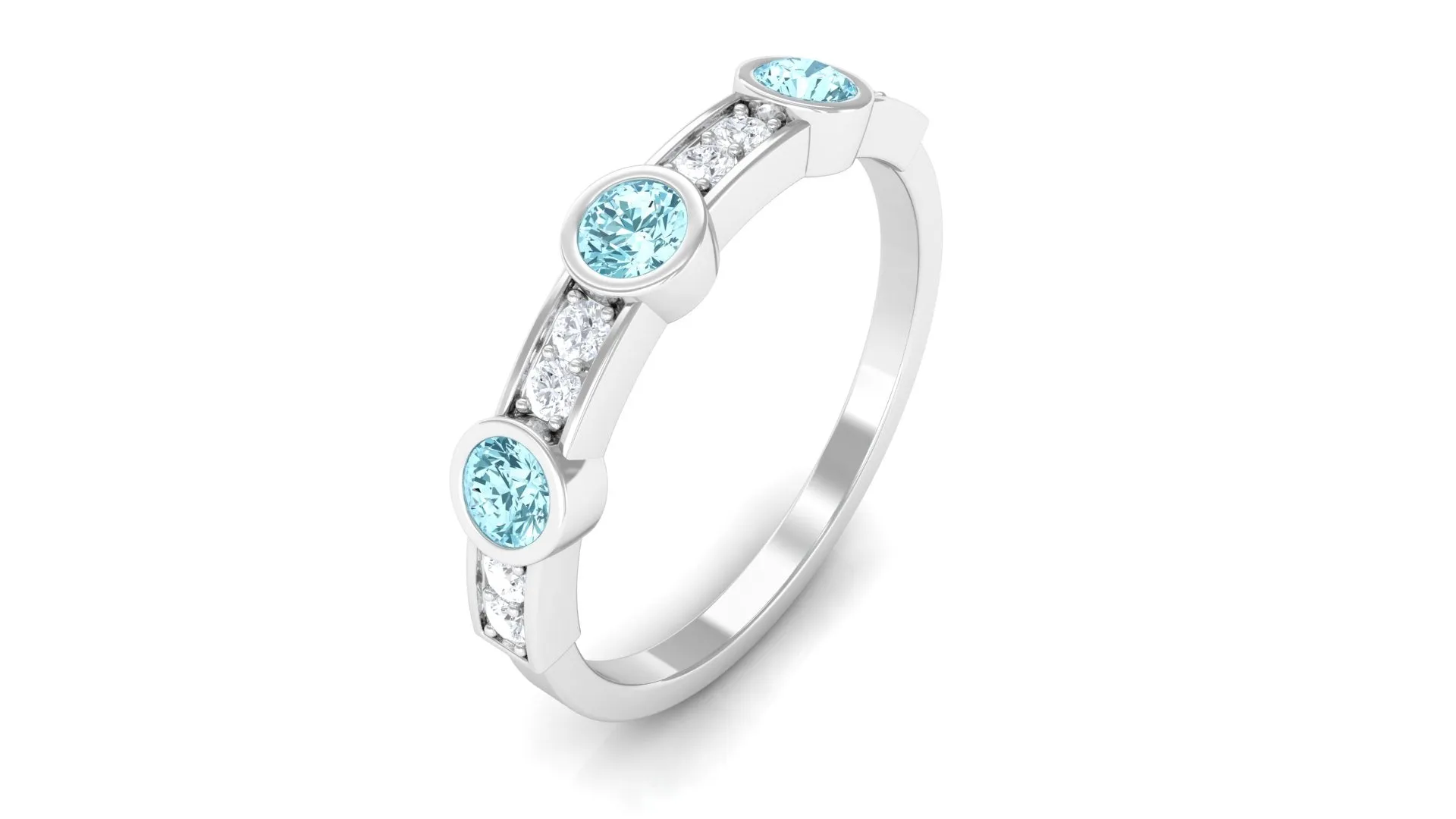 Minimal Half Eternity Ring with Aquamarine and Diamond