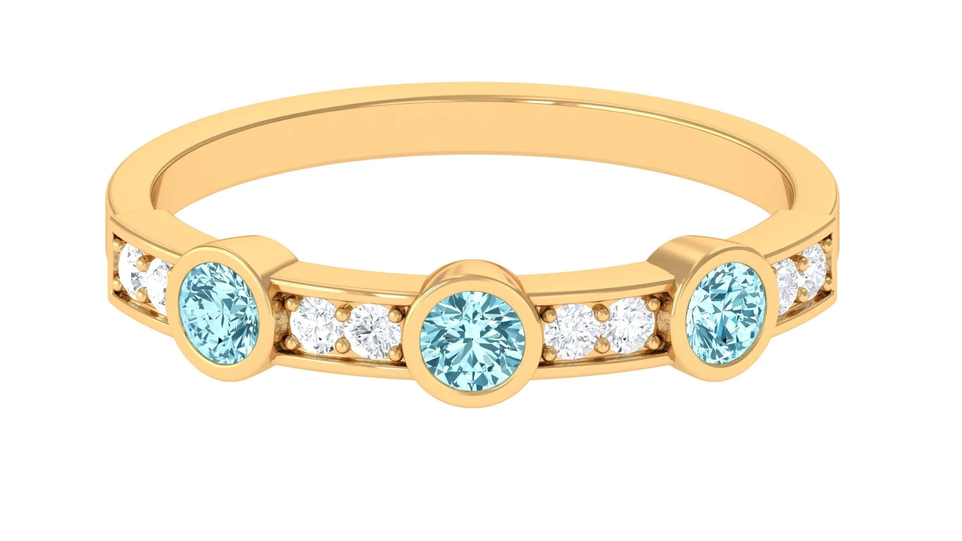 Minimal Half Eternity Ring with Aquamarine and Diamond