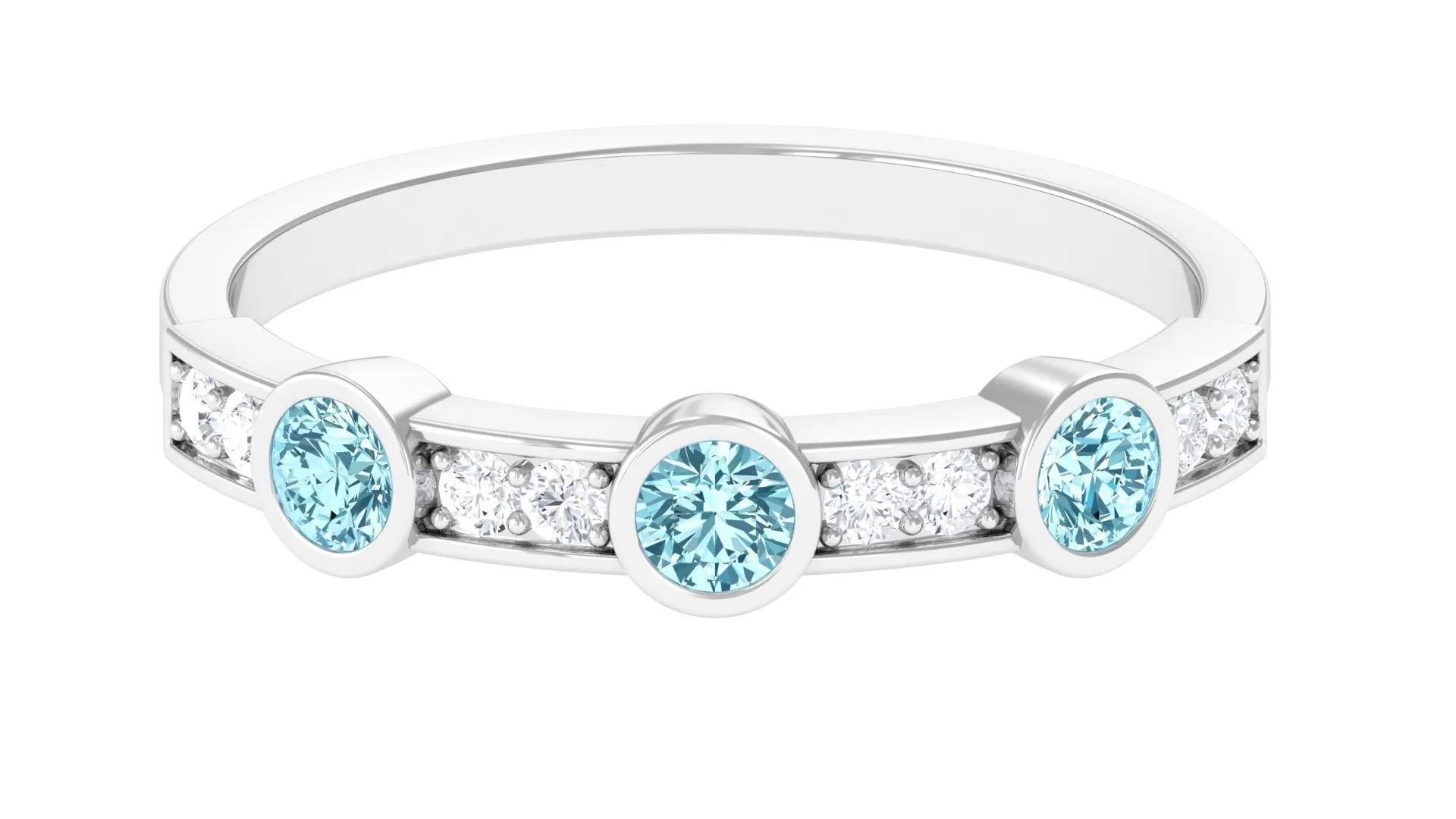 Minimal Half Eternity Ring with Aquamarine and Diamond