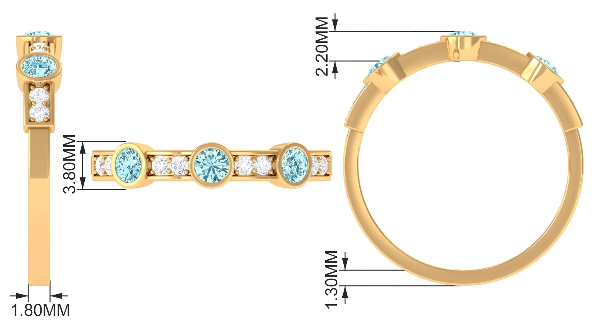 Minimal Half Eternity Ring with Aquamarine and Diamond