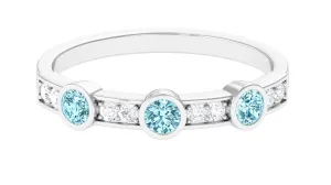 Minimal Half Eternity Ring with Aquamarine and Diamond