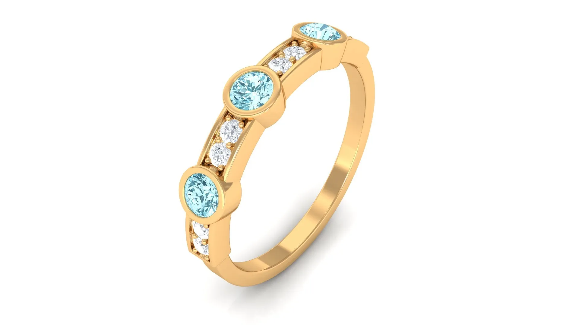Minimal Half Eternity Ring with Aquamarine and Diamond