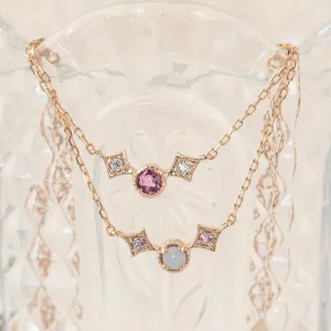 Moon & Star October Birthstone Necklace (Opal & Pink Tourmaline)