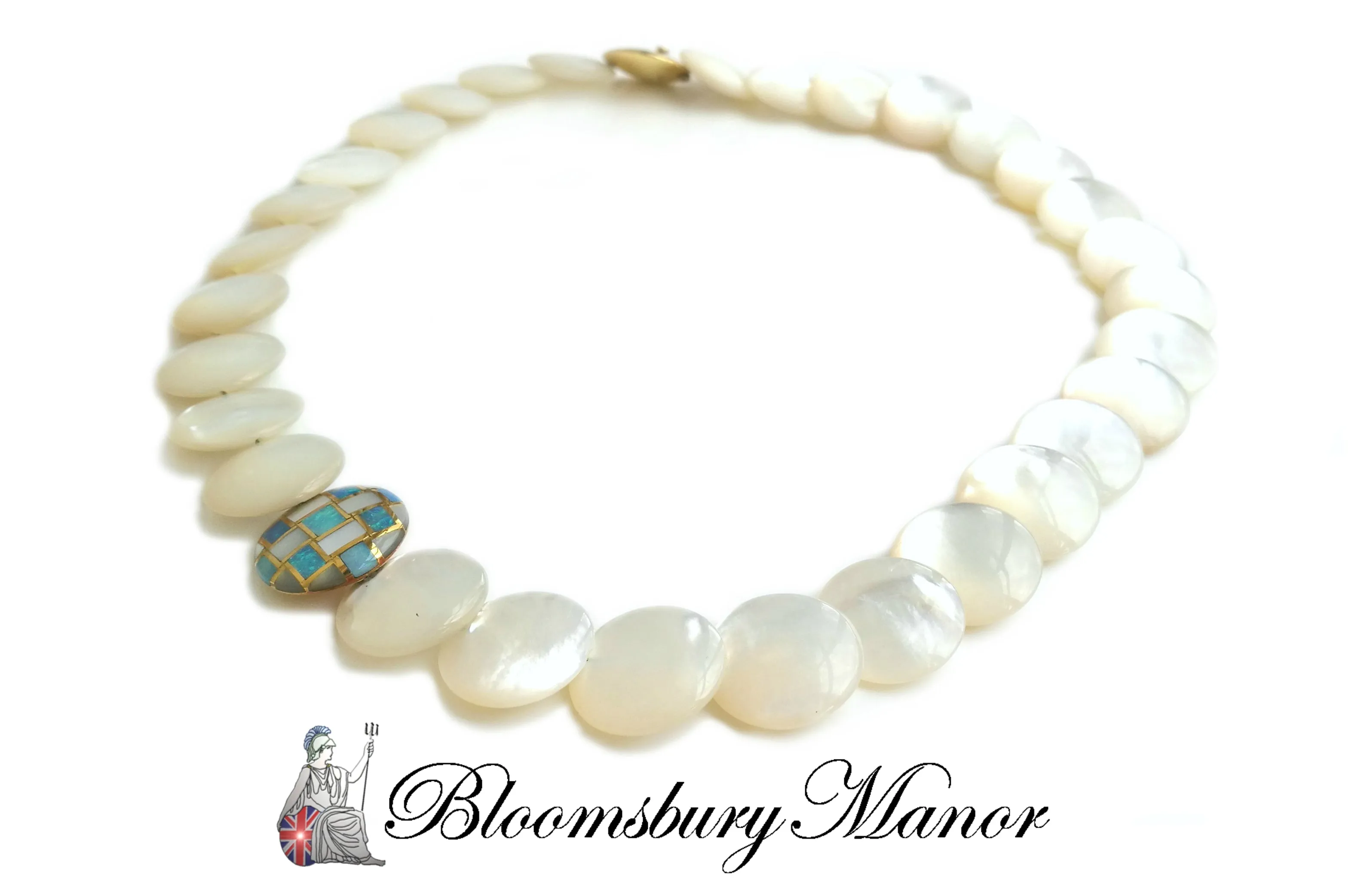 MOP 18k Gold Necklace Opal Inlay Attributed to Angela Cummings for Tiffany & Co