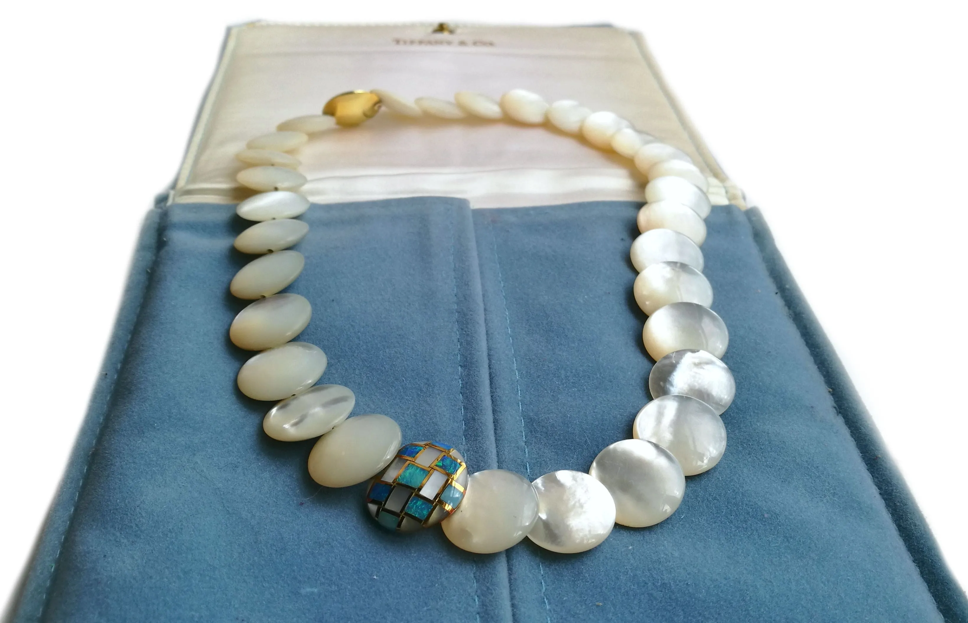 MOP 18k Gold Necklace Opal Inlay Attributed to Angela Cummings for Tiffany & Co