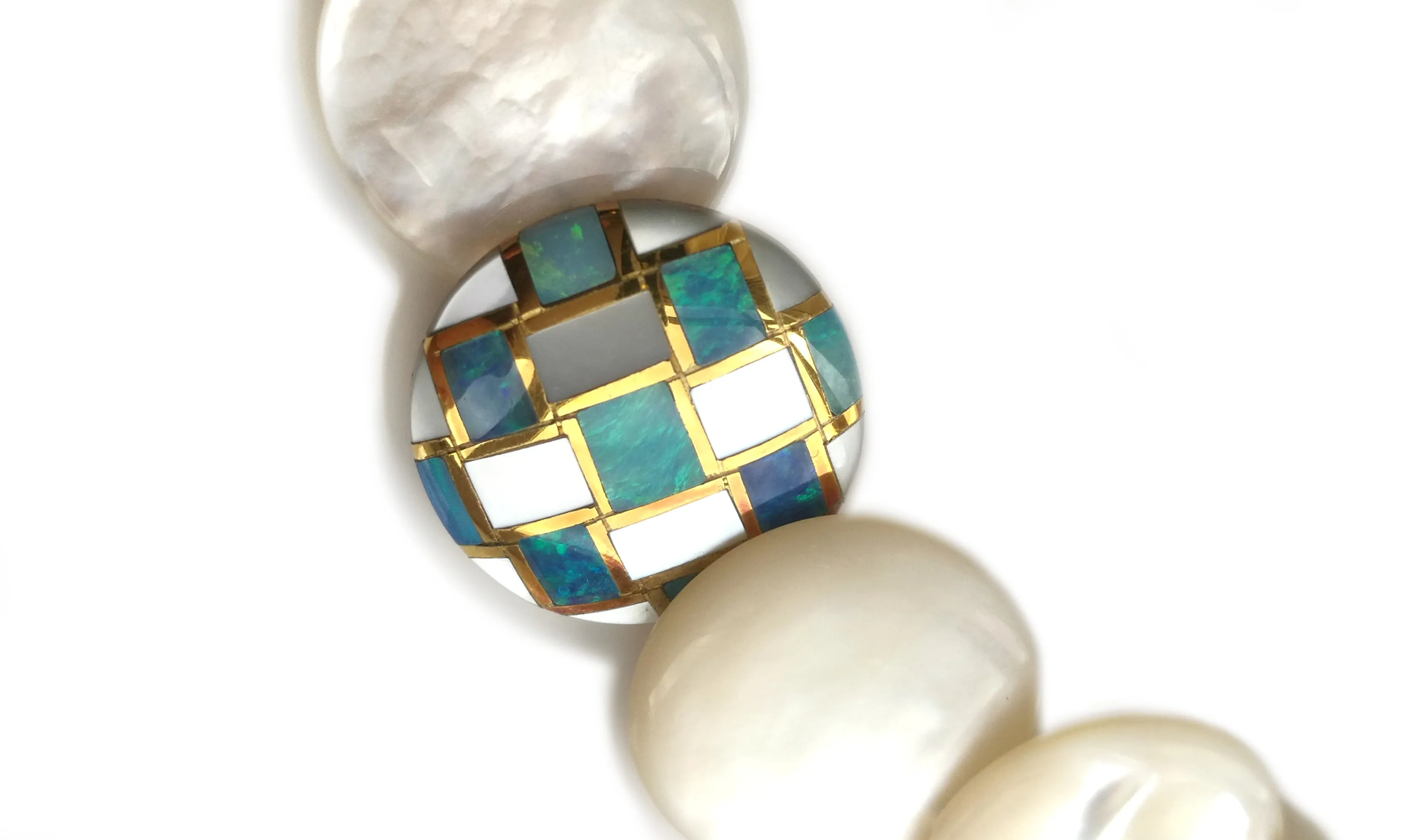 MOP 18k Gold Necklace Opal Inlay Attributed to Angela Cummings for Tiffany & Co