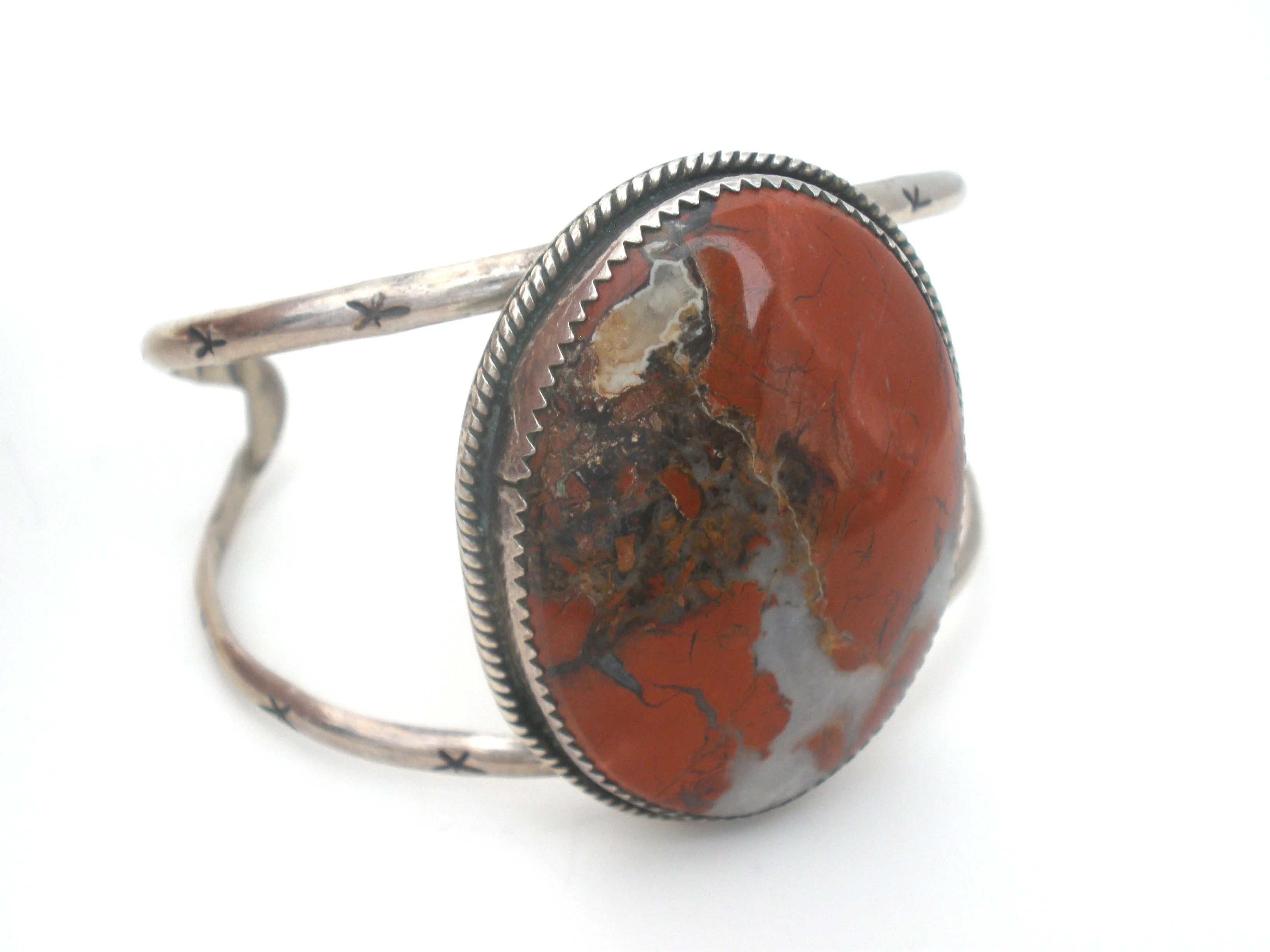 Moss Agate Cuff Bracelet Sterling Silver