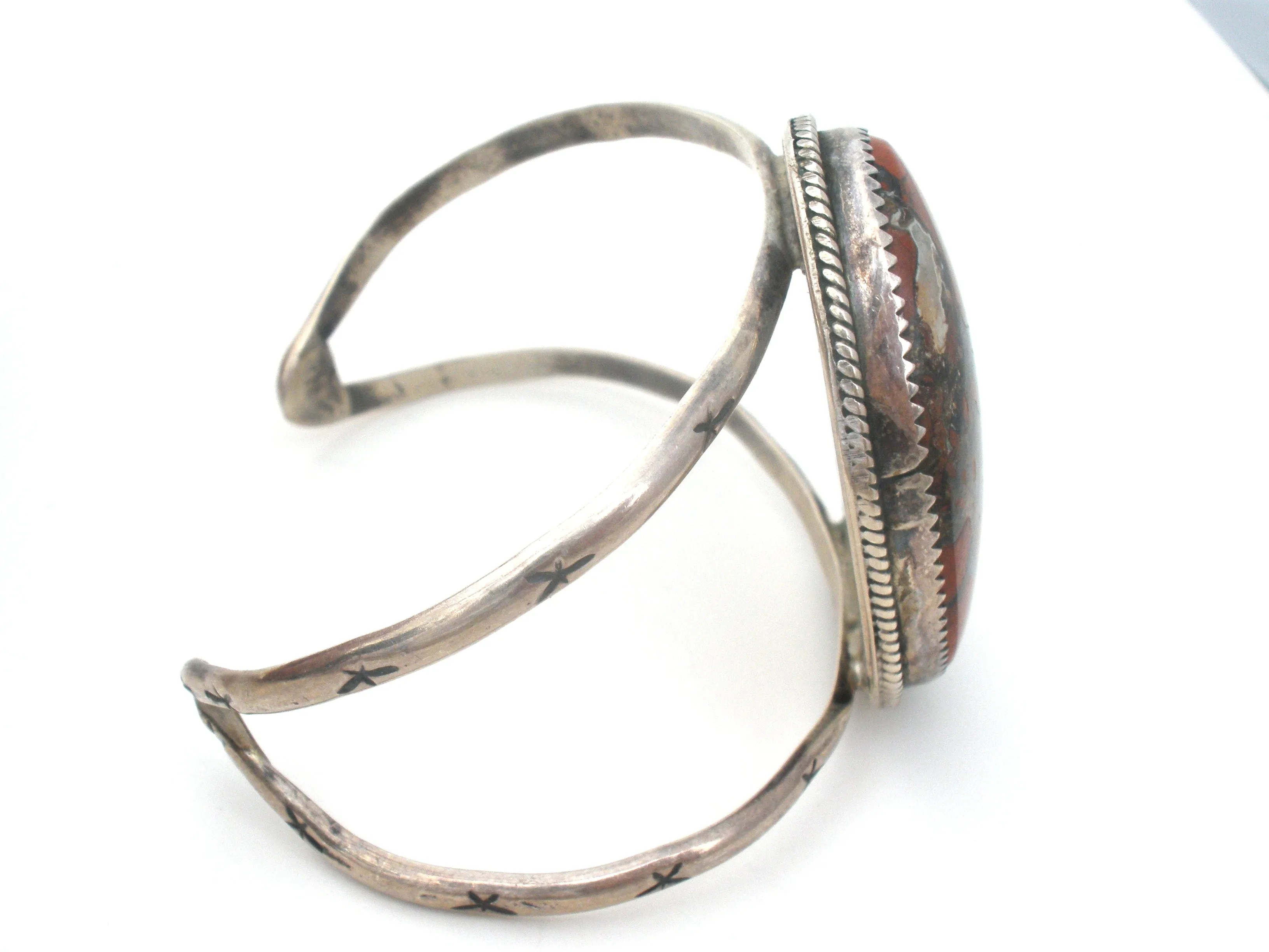 Moss Agate Cuff Bracelet Sterling Silver