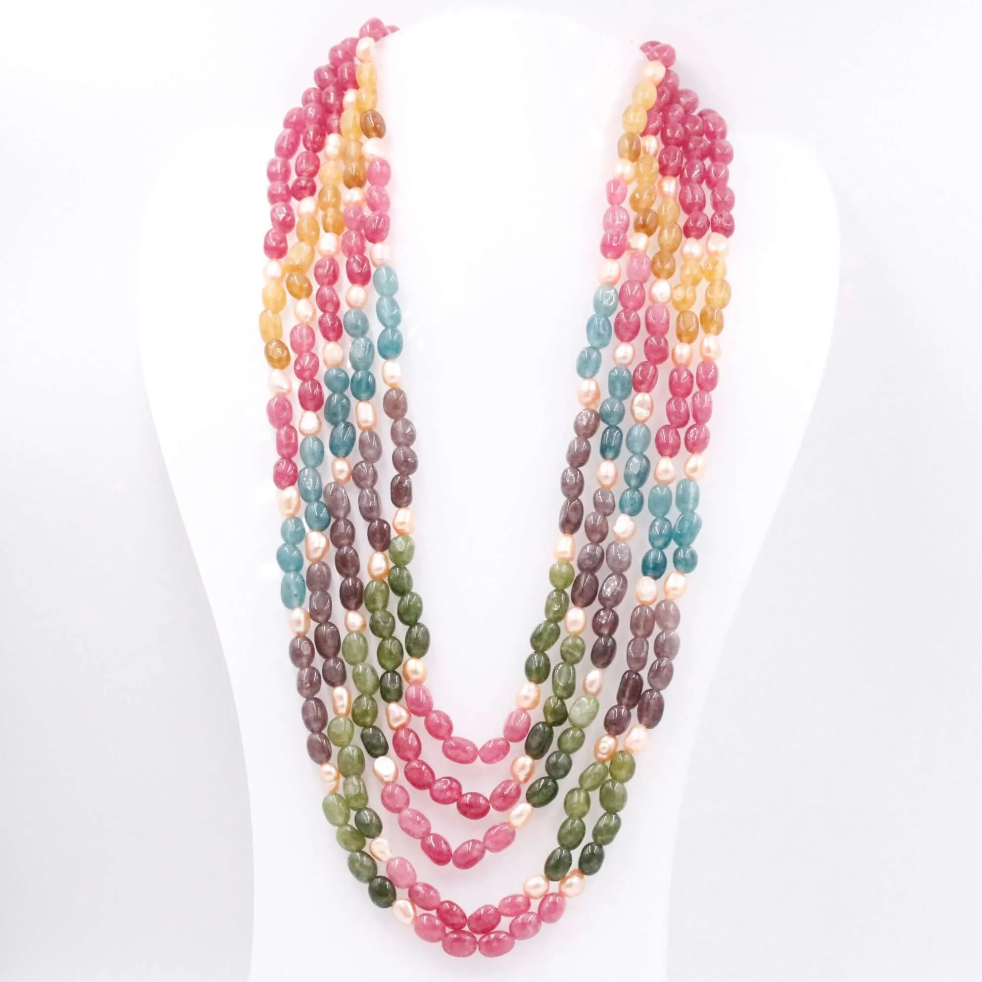 Multi Color Gemstone Necklace Multi Color Quartz W/ Fresh Water Pearl Gemstone Necklace Layered Necklace Long Necklace SKU 6143336