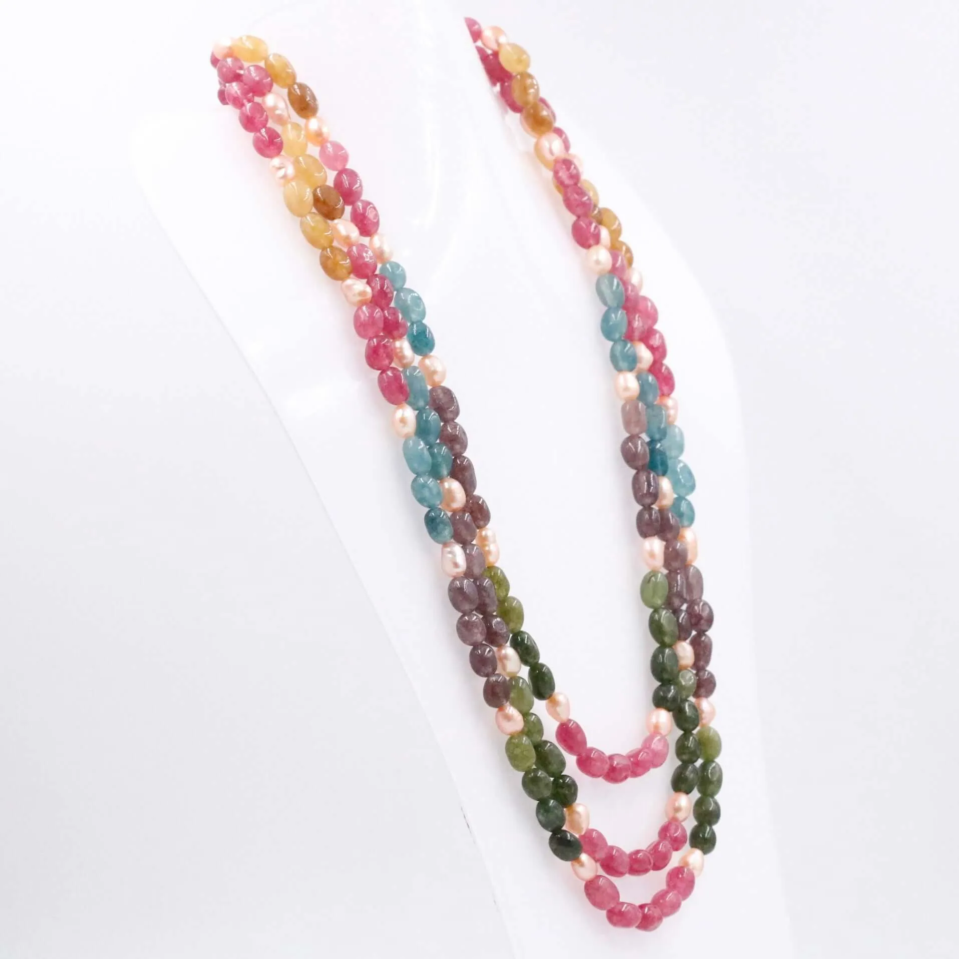Multi Color Gemstone Necklace Multi Color Quartz W/ Fresh Water Pearl Gemstone Necklace Layered Necklace Long Necklace SKU 6143336