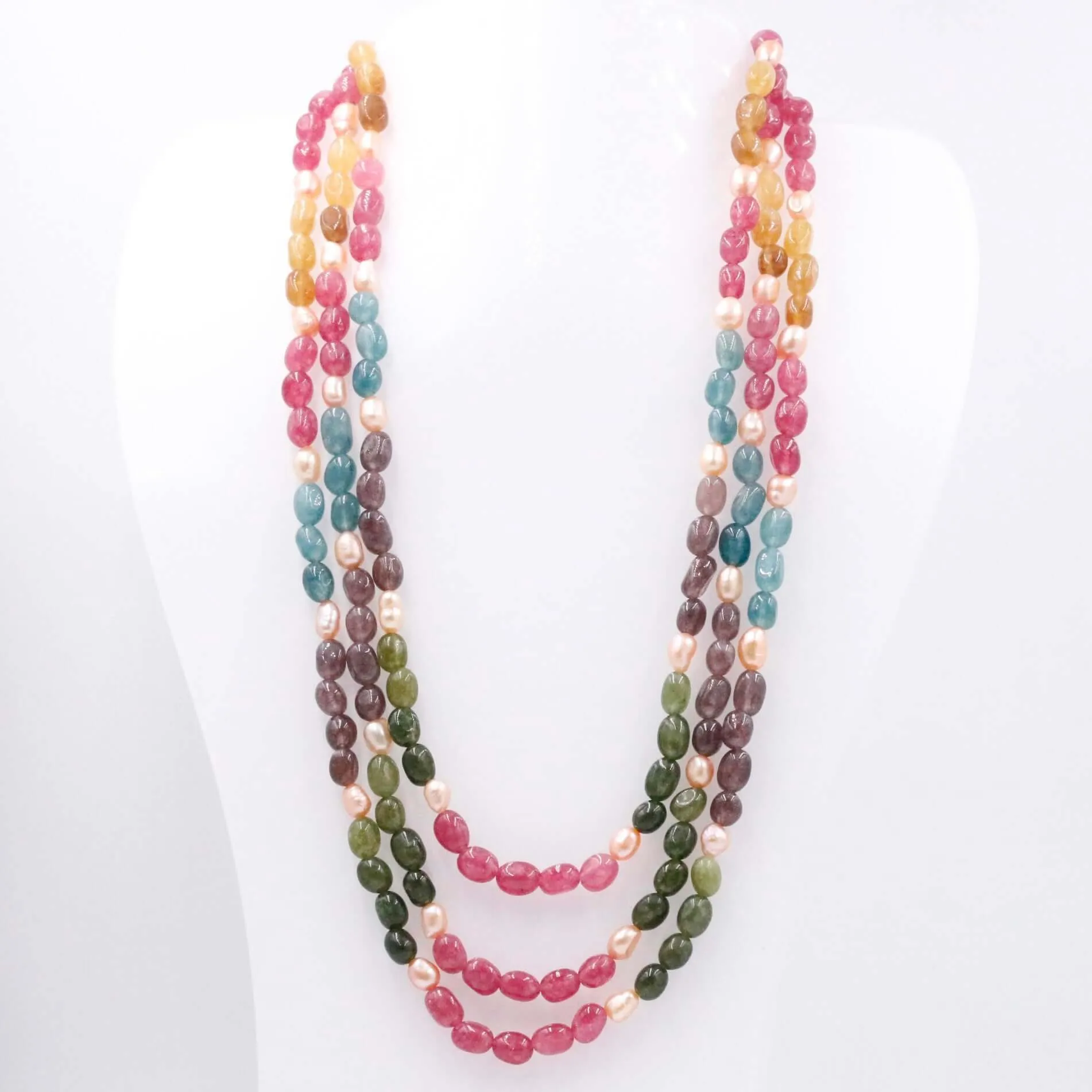 Multi Color Gemstone Necklace Multi Color Quartz W/ Fresh Water Pearl Gemstone Necklace Layered Necklace Long Necklace SKU 6143336