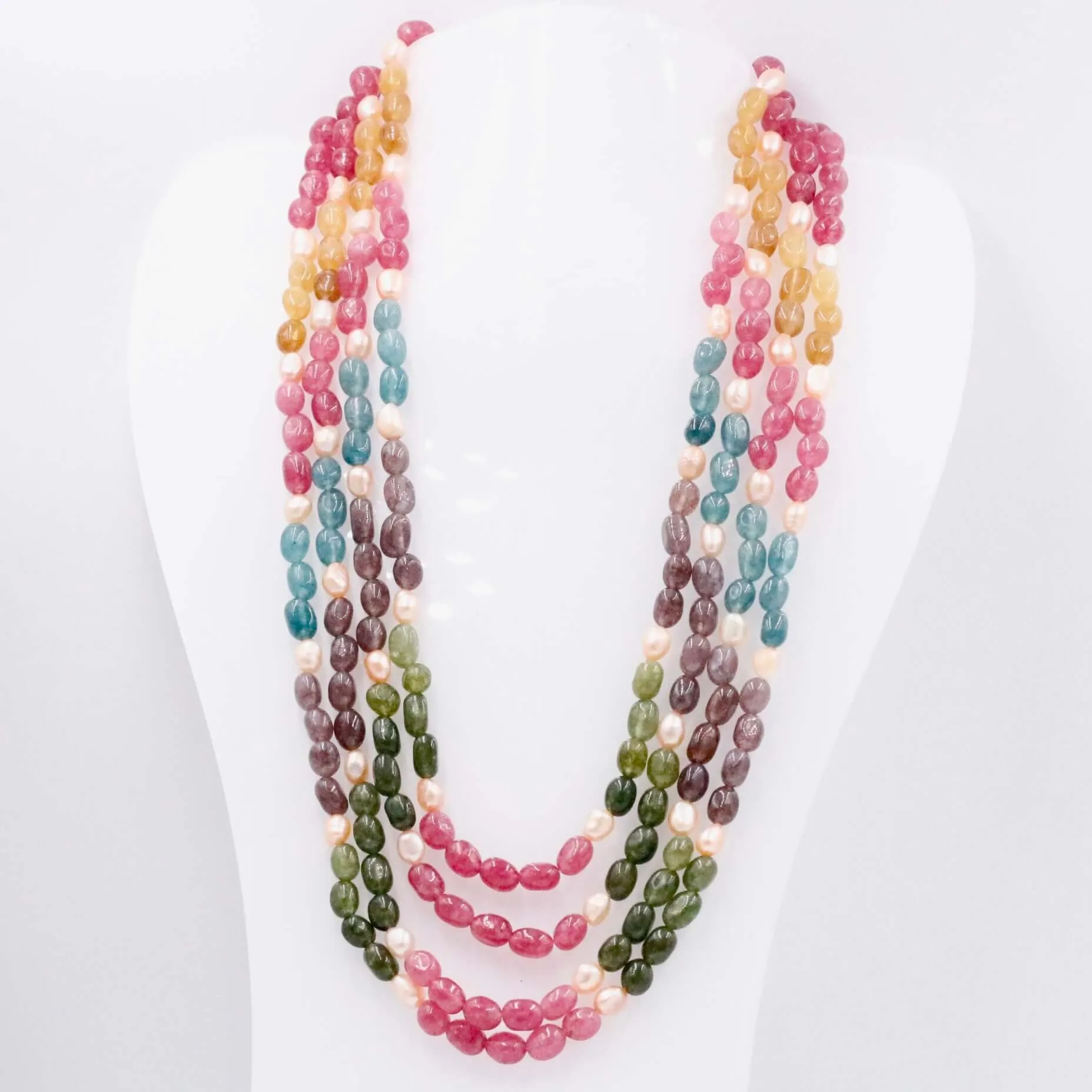 Multi Color Gemstone Necklace Multi Color Quartz W/ Fresh Water Pearl Gemstone Necklace Layered Necklace Long Necklace SKU 6143336