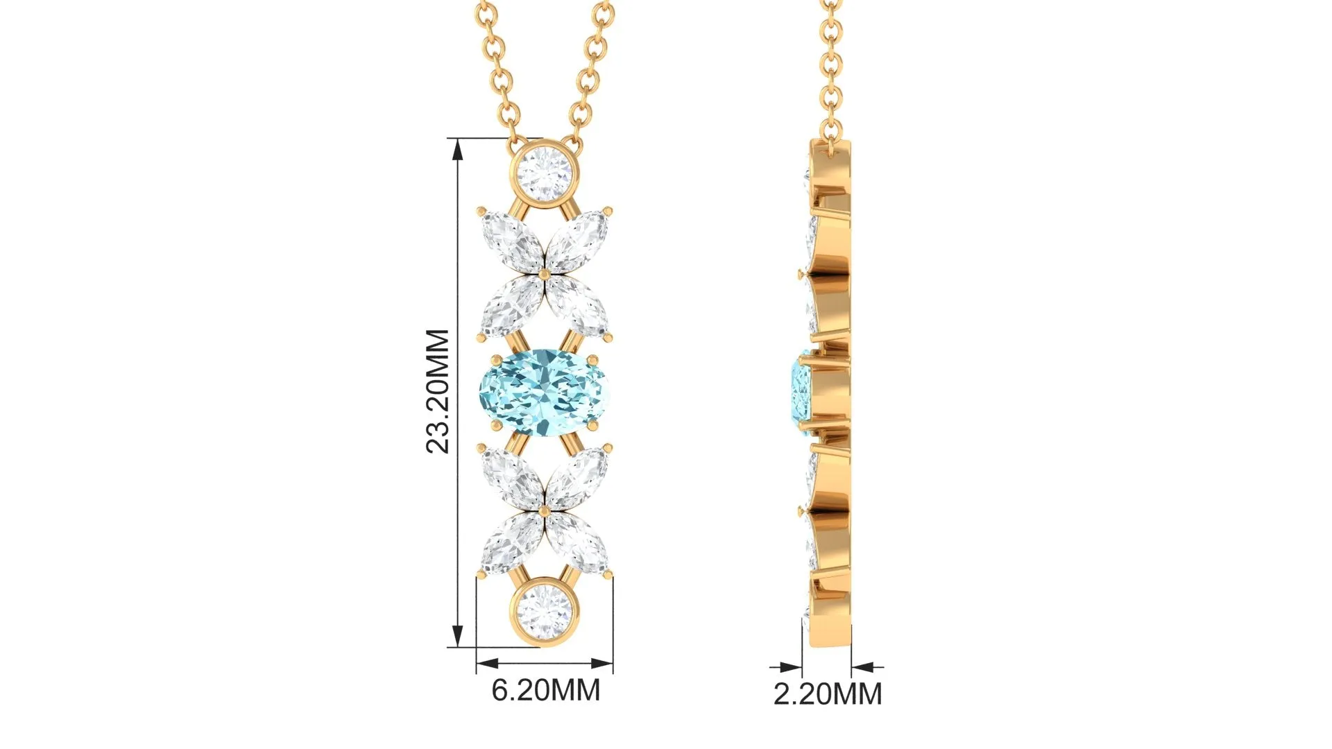 Natural Aquamarine and Diamond Flower Dangle Necklace