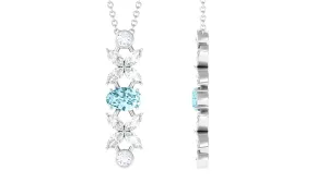 Natural Aquamarine and Diamond Flower Dangle Necklace