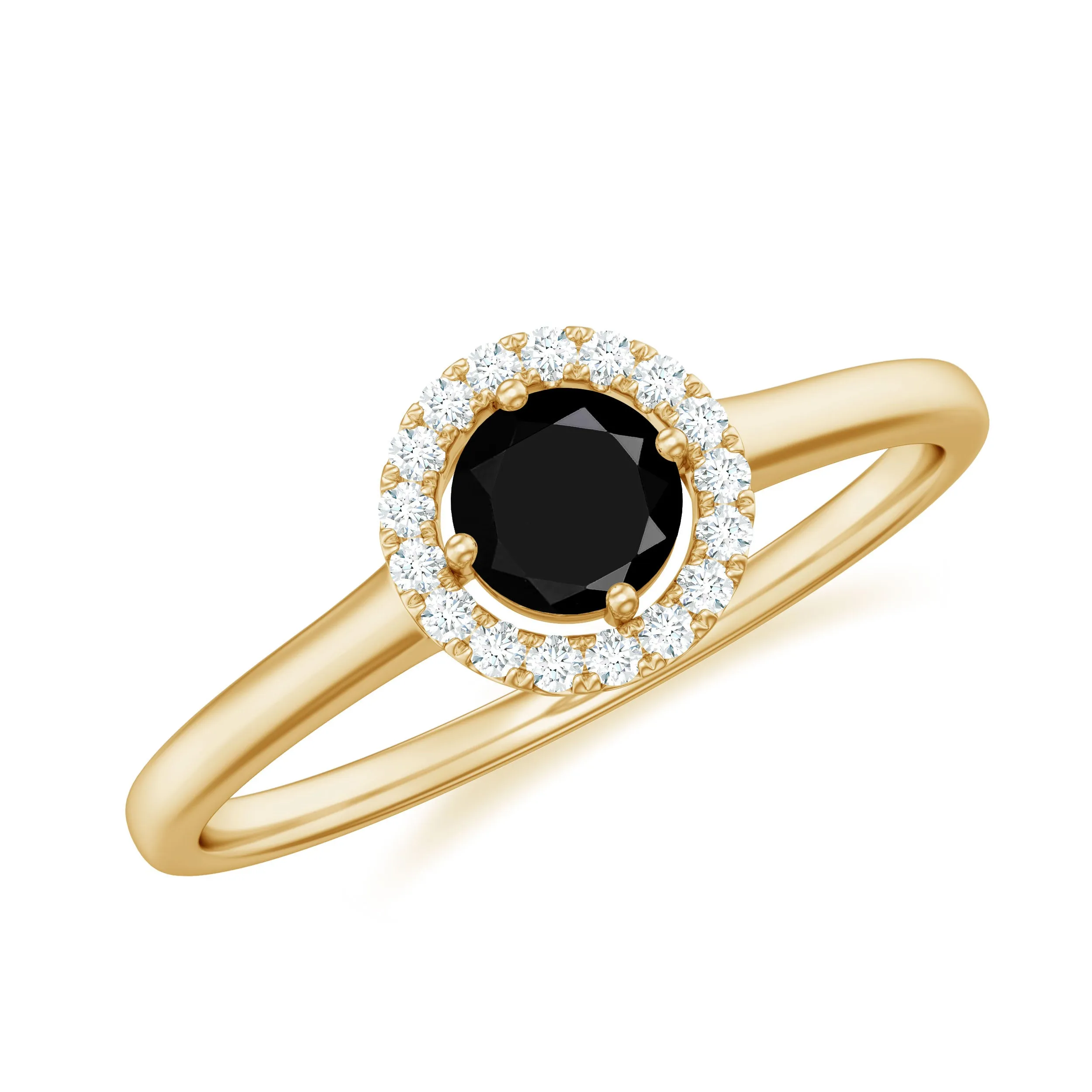 Natural Black Onyx Promise Ring with Diamond Halo