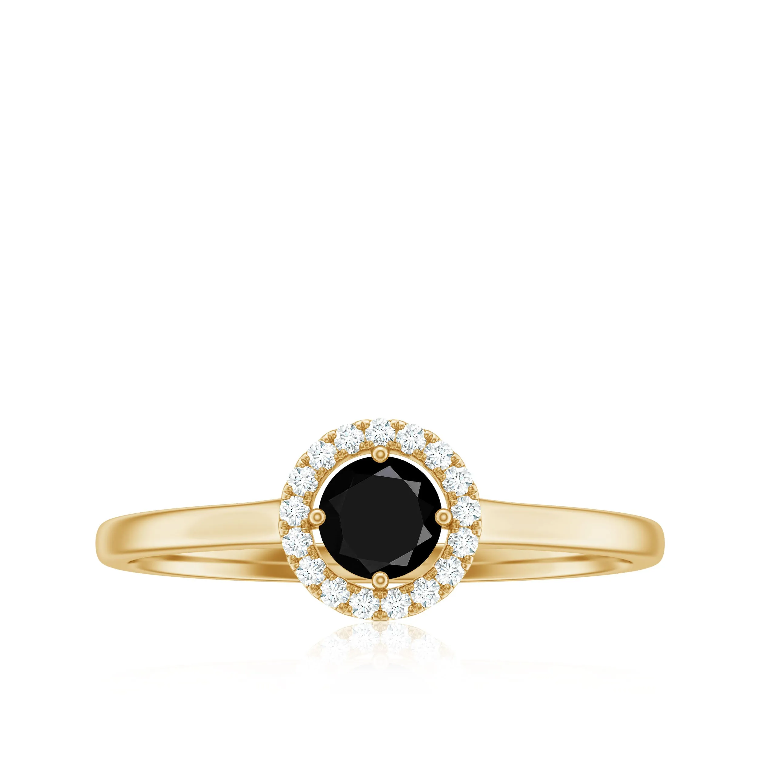 Natural Black Onyx Promise Ring with Diamond Halo