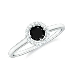 Natural Black Onyx Promise Ring with Diamond Halo