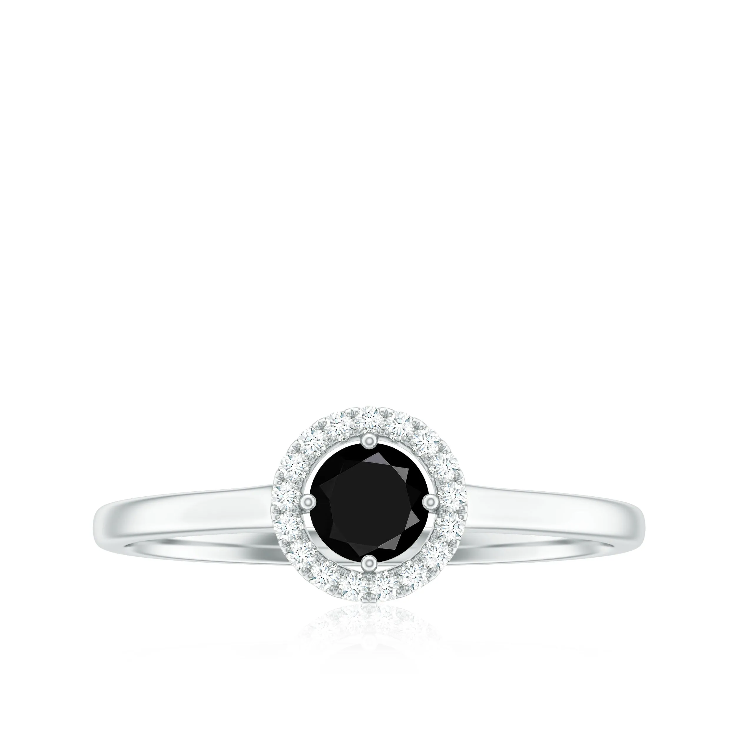 Natural Black Onyx Promise Ring with Diamond Halo