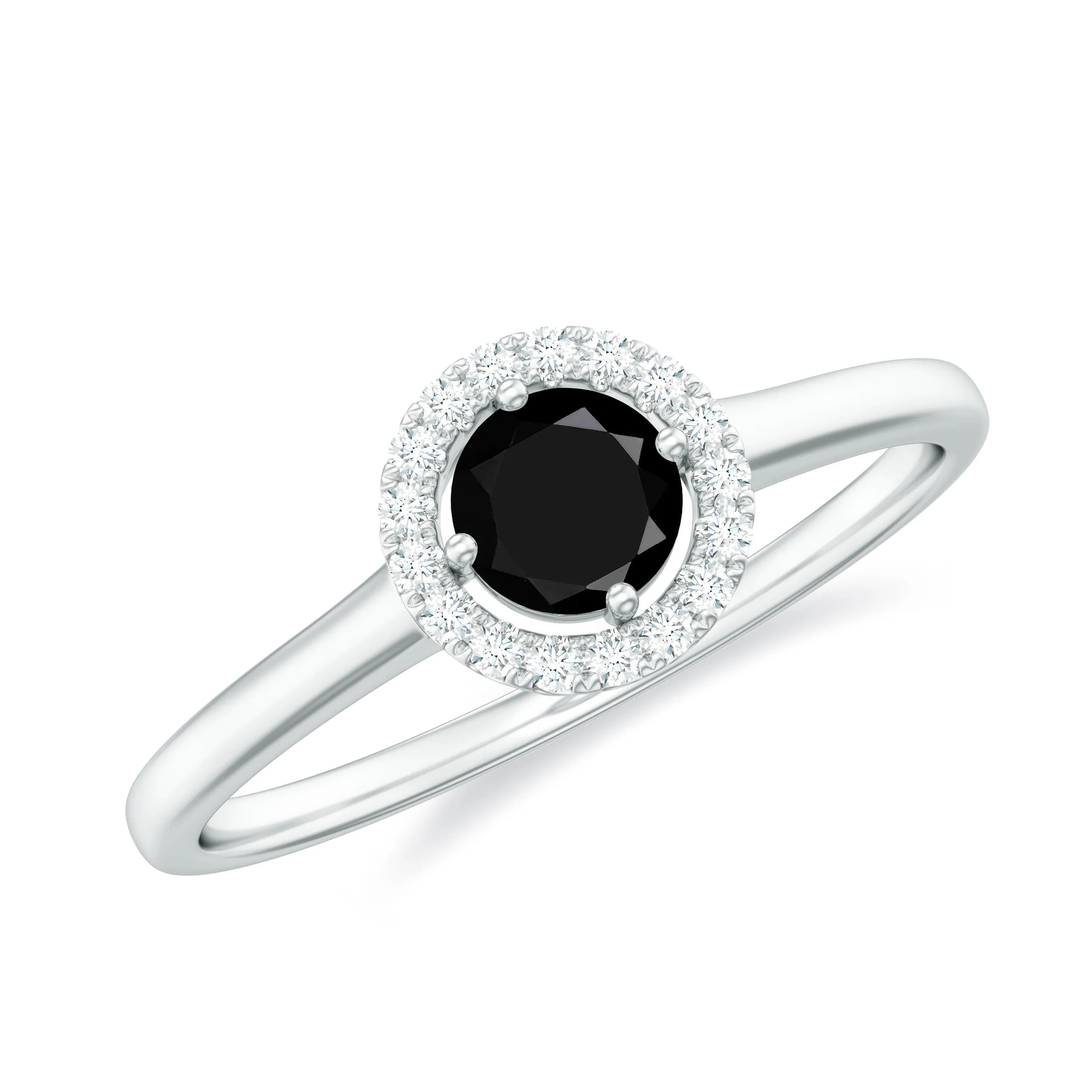 Natural Black Onyx Promise Ring with Diamond Halo