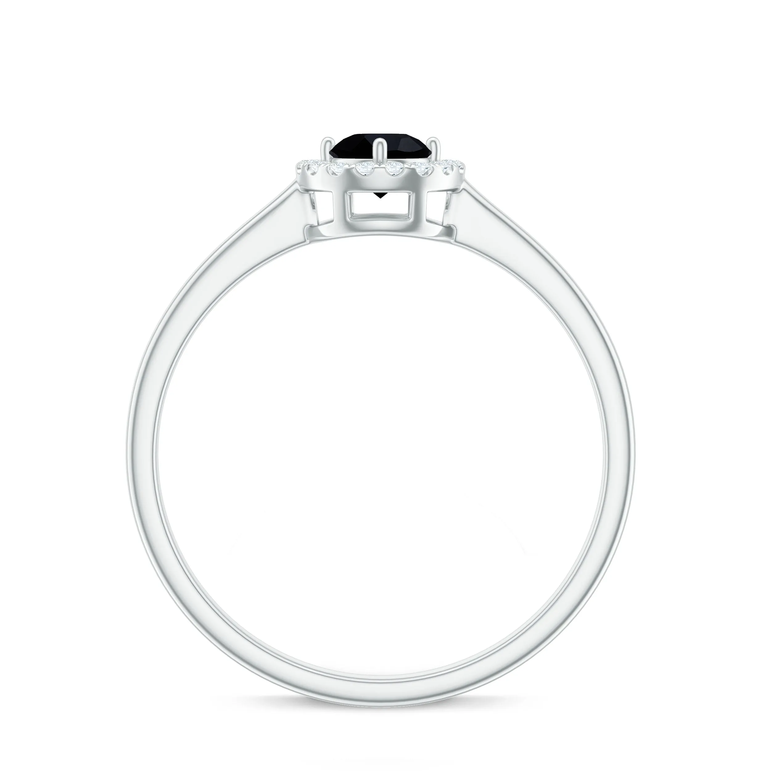 Natural Black Onyx Promise Ring with Diamond Halo