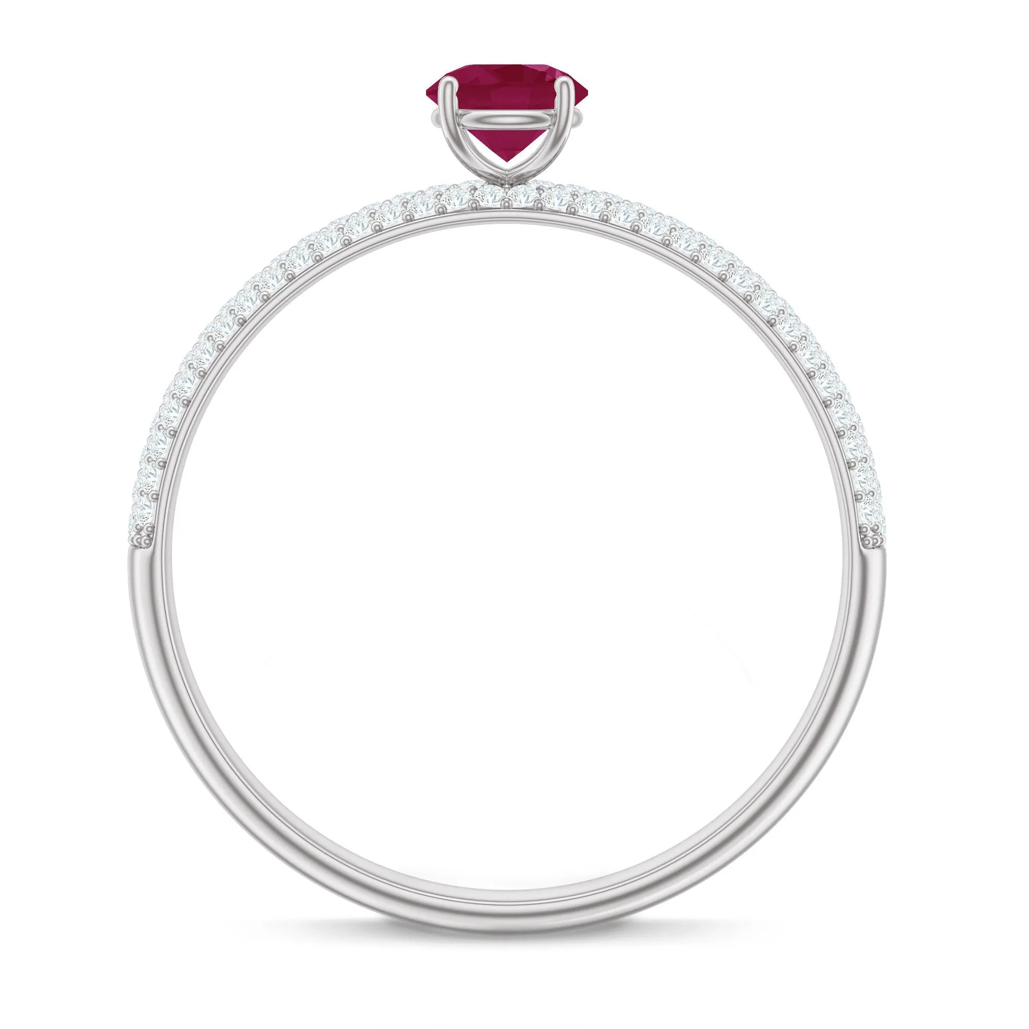 Natural Ruby Solitaire Ring with Diamond Side Stones