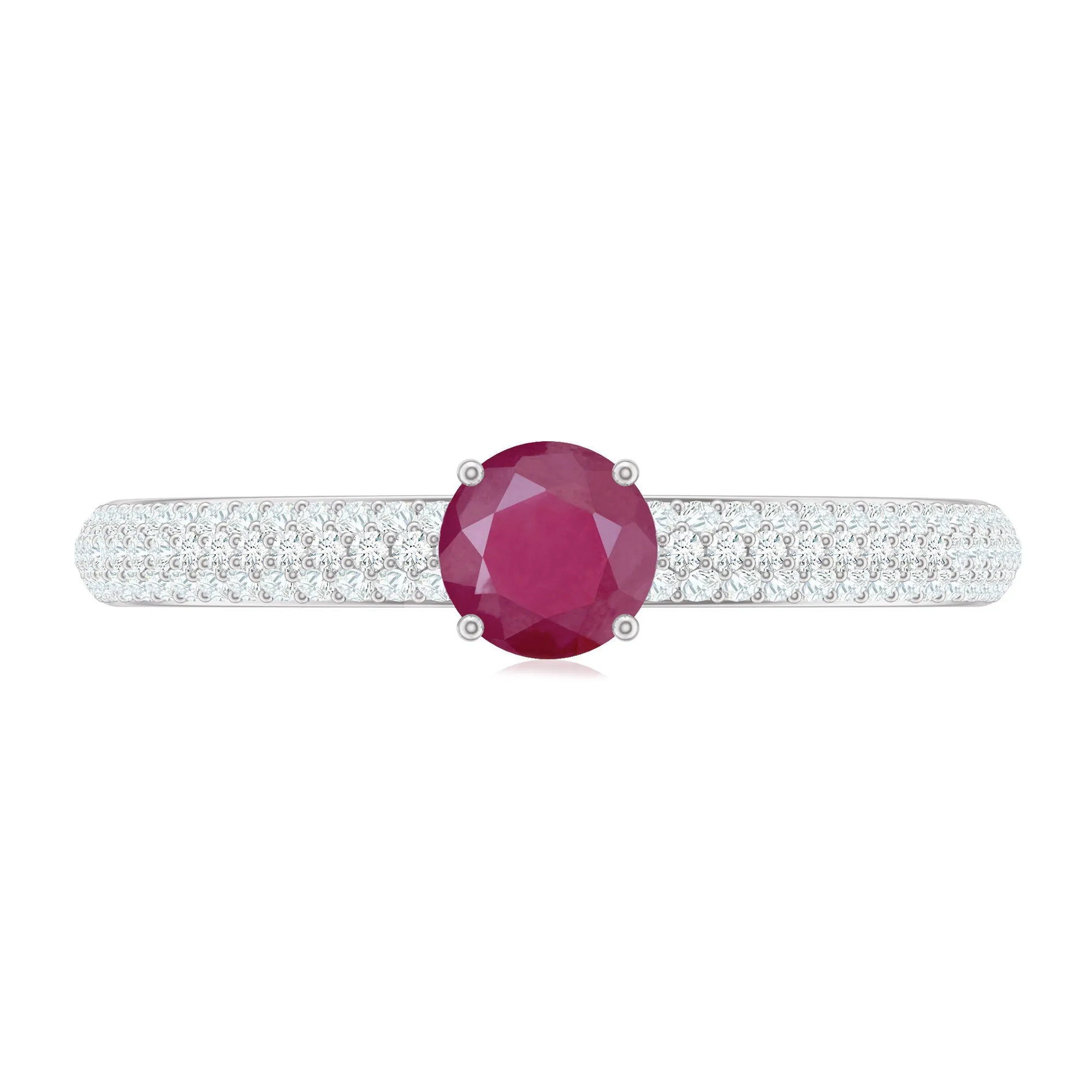 Natural Ruby Solitaire Ring with Diamond Side Stones