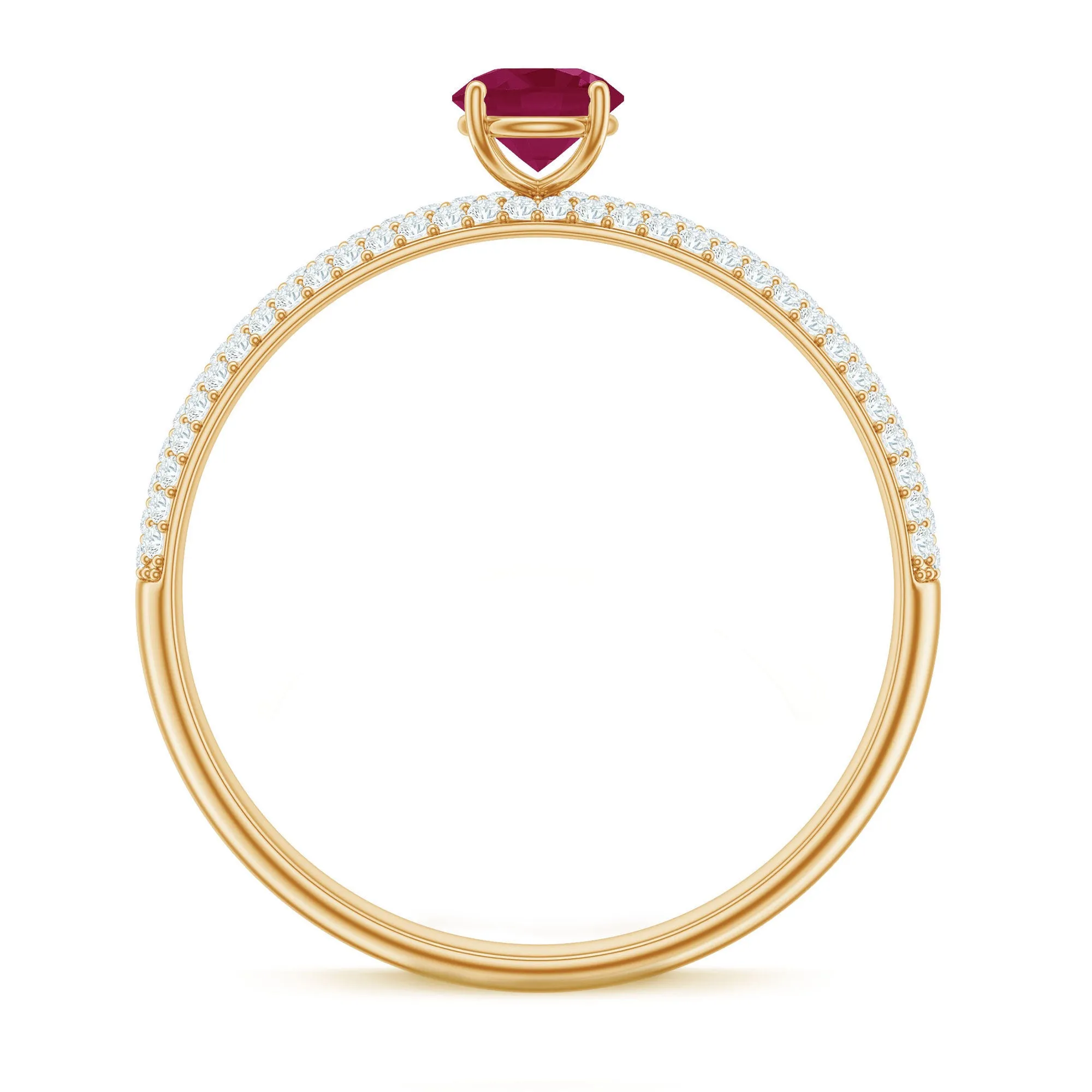Natural Ruby Solitaire Ring with Diamond Side Stones