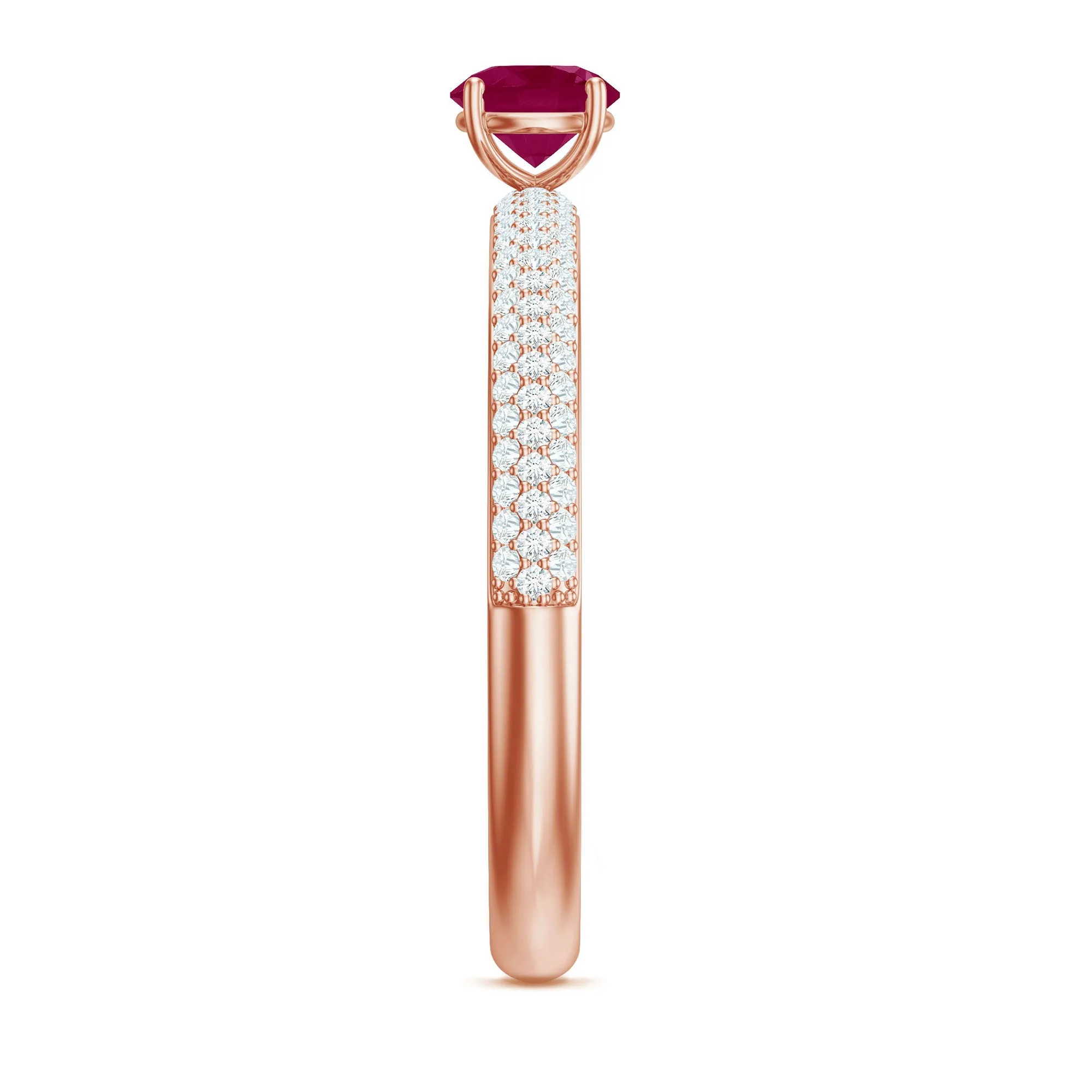 Natural Ruby Solitaire Ring with Diamond Side Stones