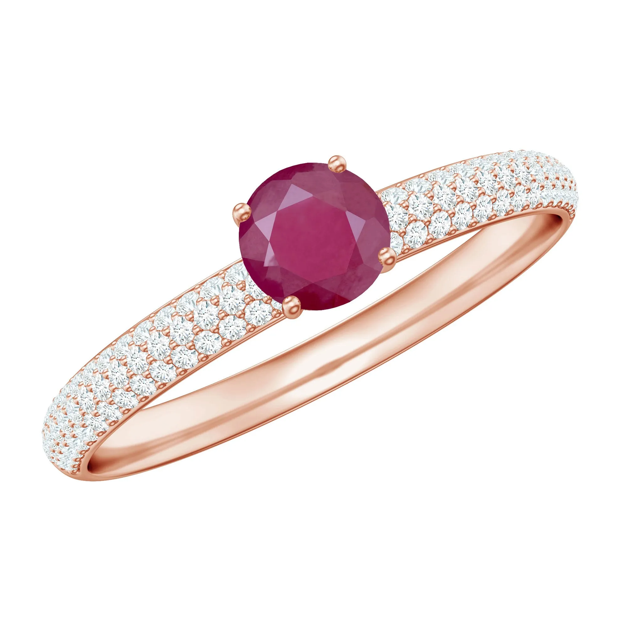 Natural Ruby Solitaire Ring with Diamond Side Stones