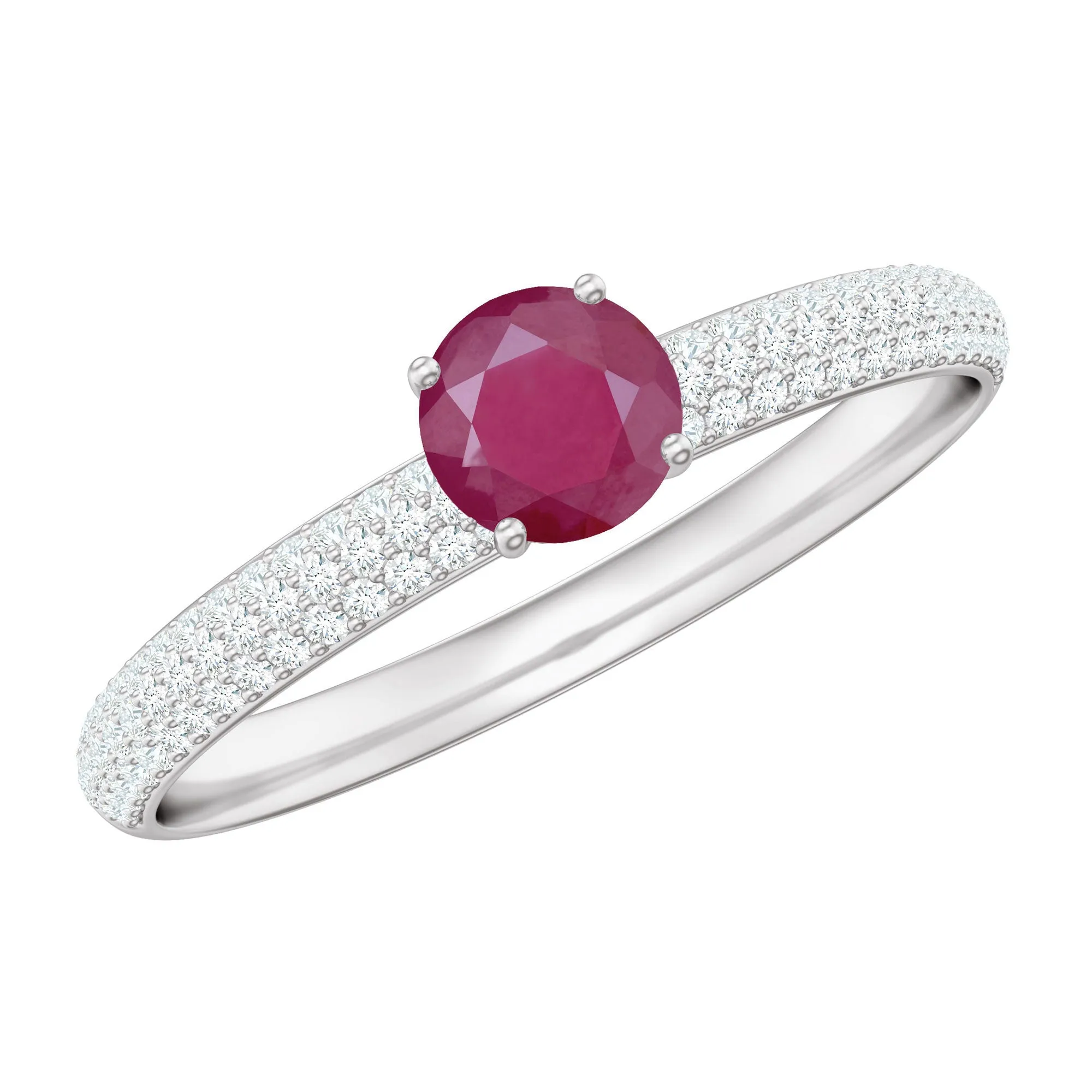Natural Ruby Solitaire Ring with Diamond Side Stones