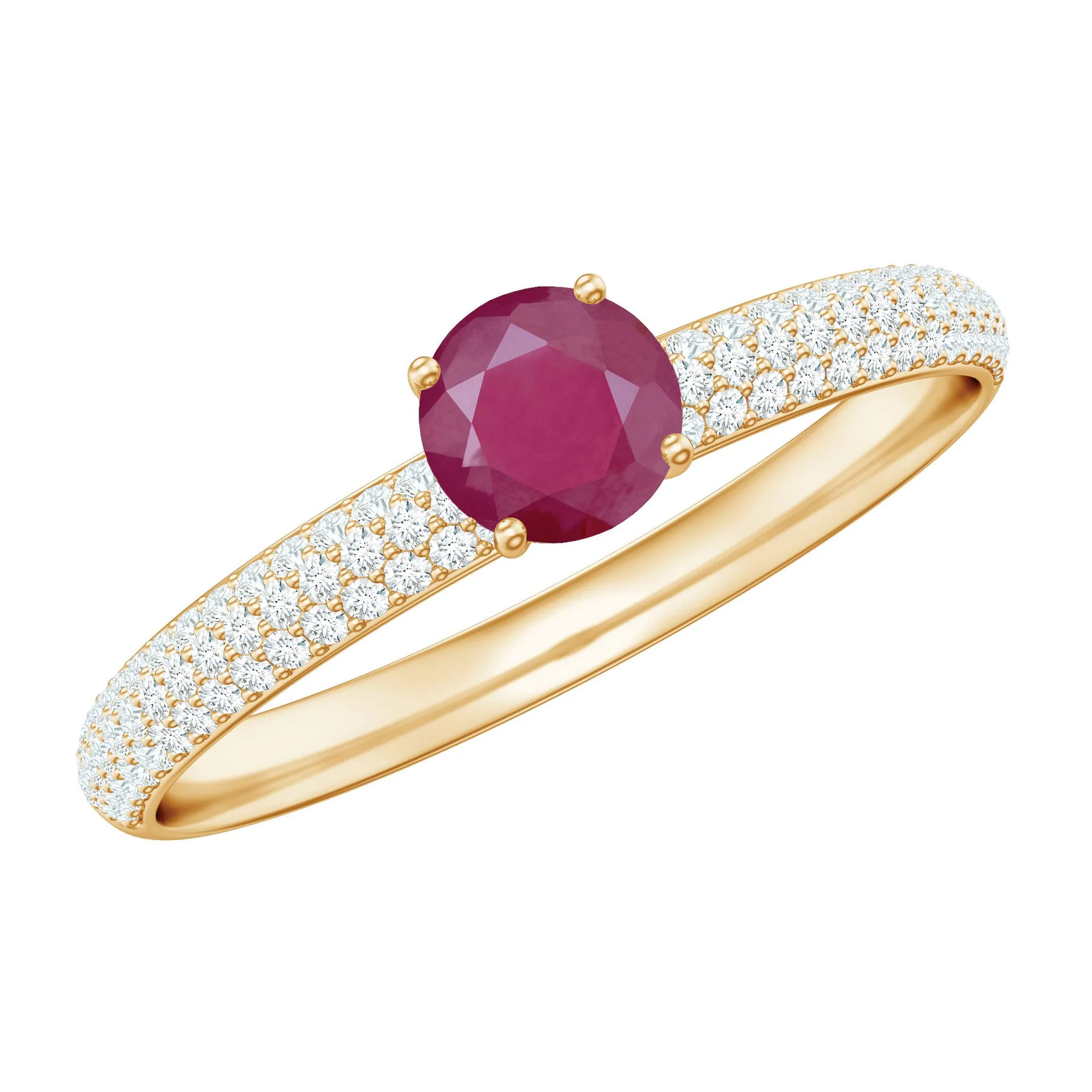 Natural Ruby Solitaire Ring with Diamond Side Stones