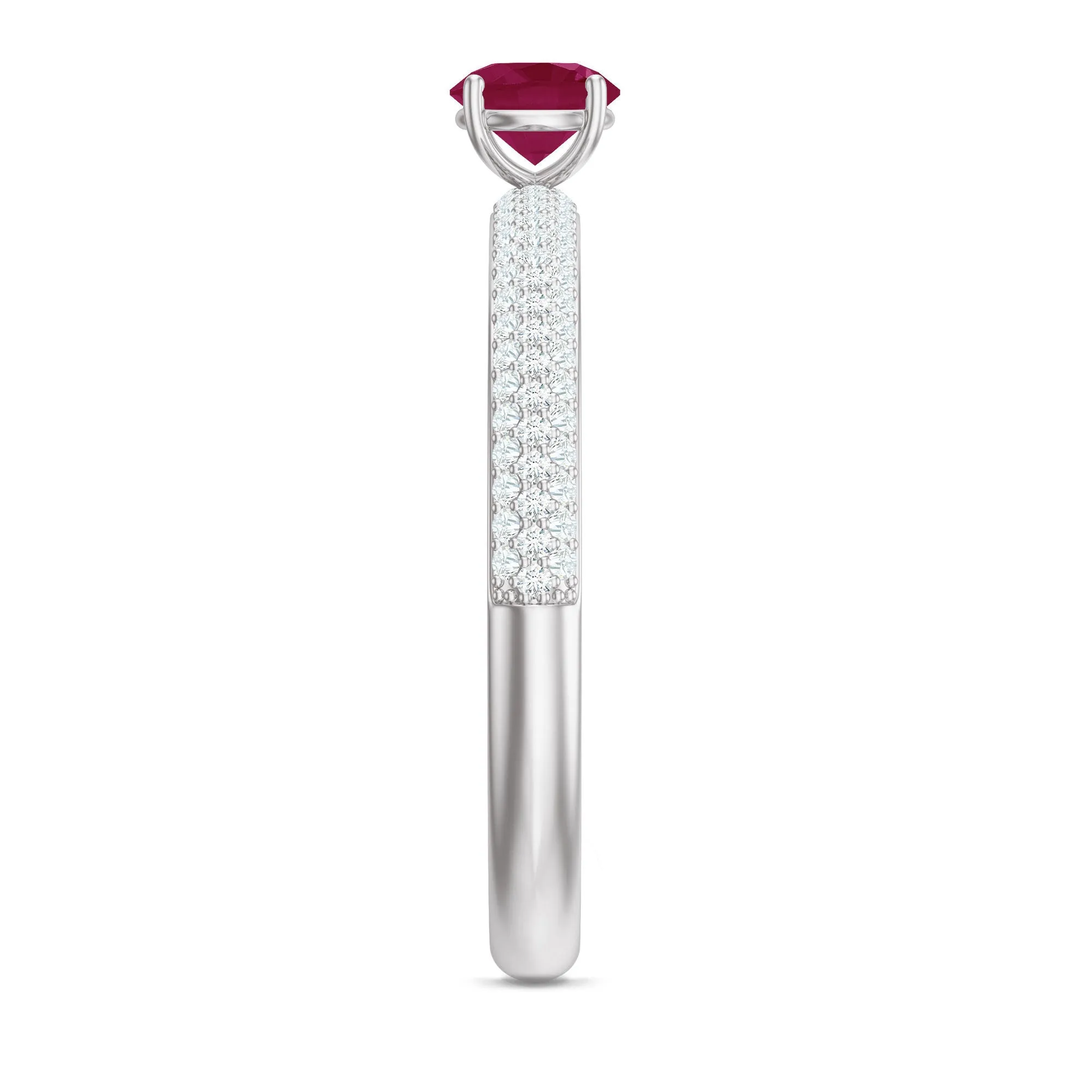 Natural Ruby Solitaire Ring with Diamond Side Stones