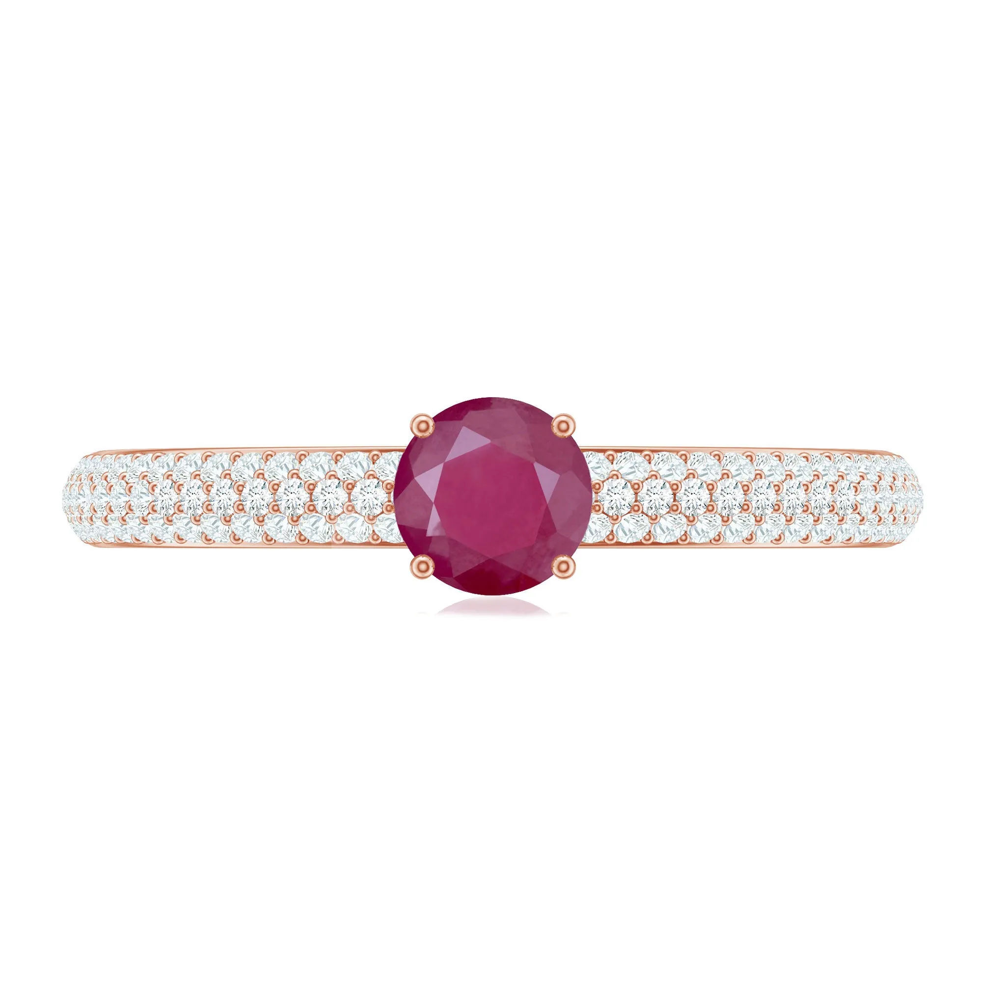 Natural Ruby Solitaire Ring with Diamond Side Stones