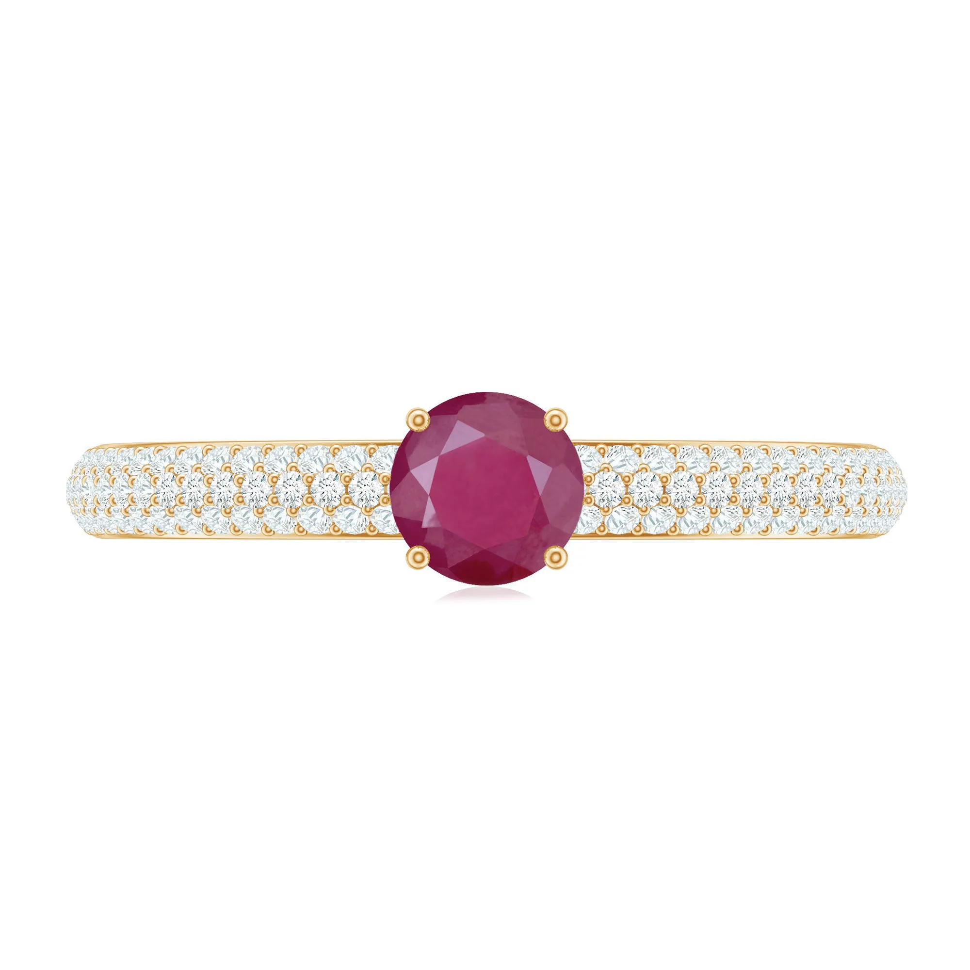 Natural Ruby Solitaire Ring with Diamond Side Stones