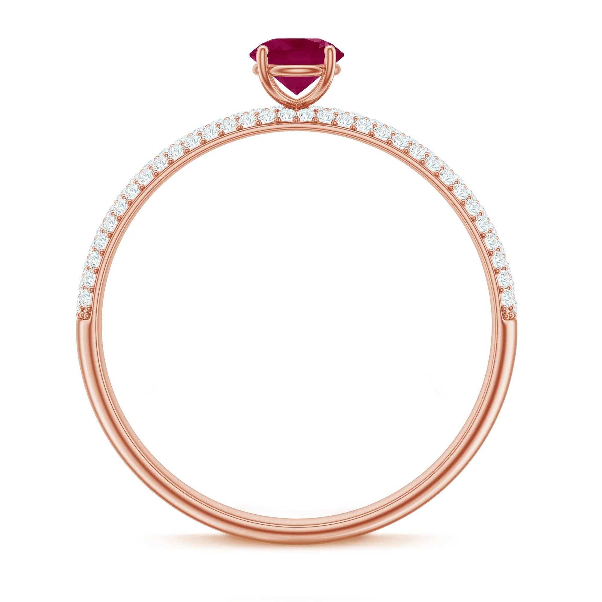 Natural Ruby Solitaire Ring with Diamond Side Stones