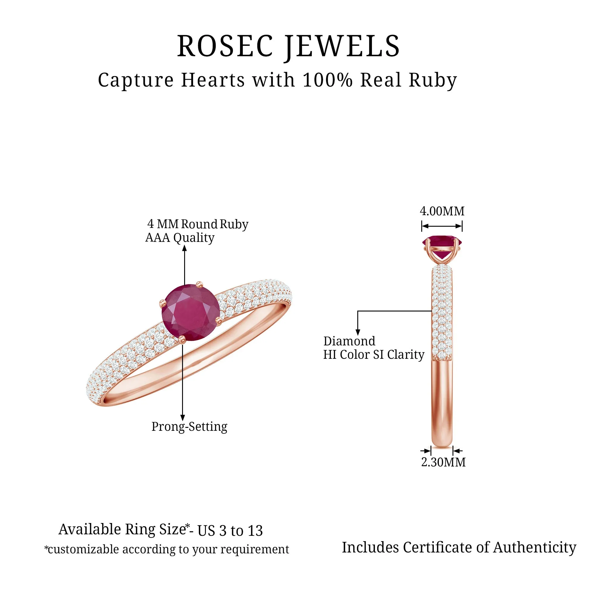 Natural Ruby Solitaire Ring with Diamond Side Stones