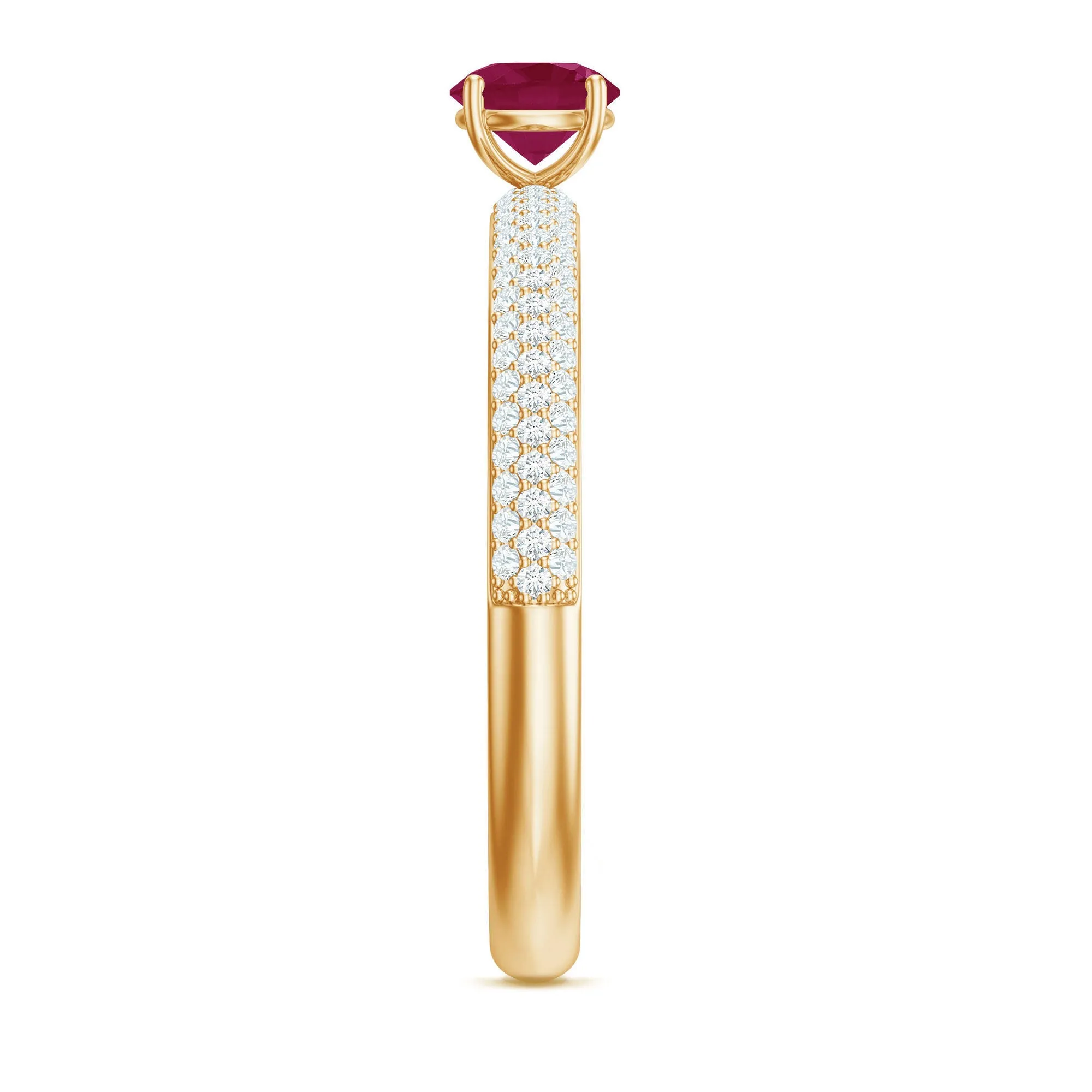 Natural Ruby Solitaire Ring with Diamond Side Stones