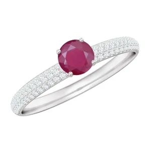 Natural Ruby Solitaire Ring with Diamond Side Stones