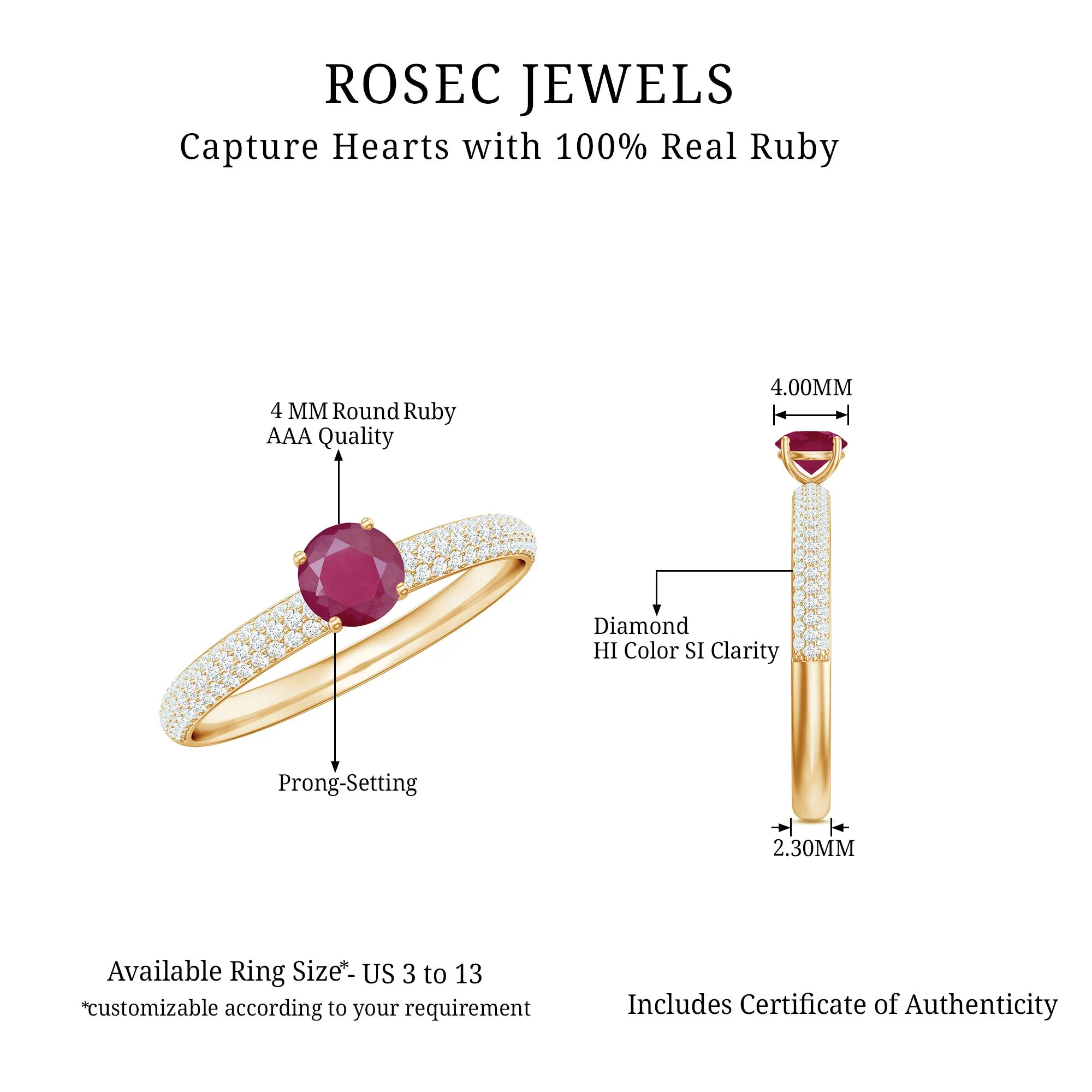 Natural Ruby Solitaire Ring with Diamond Side Stones
