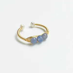 Ninaouity Blue Aquamarine Bead Adjustable Ring March June Birthstone